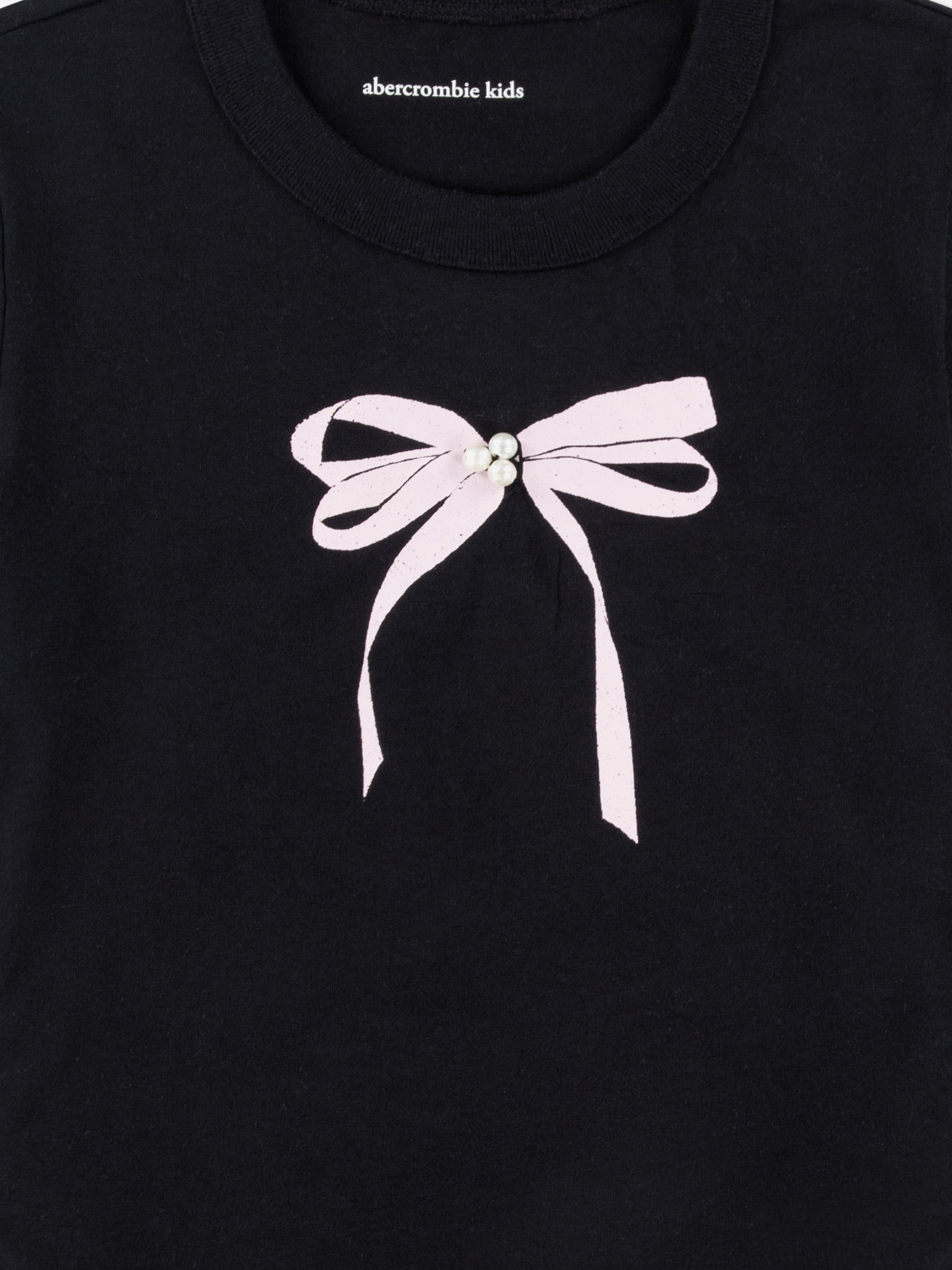 Abercrombie & Fitch Girls Pearl Bow Ruched T-Shirt in Black