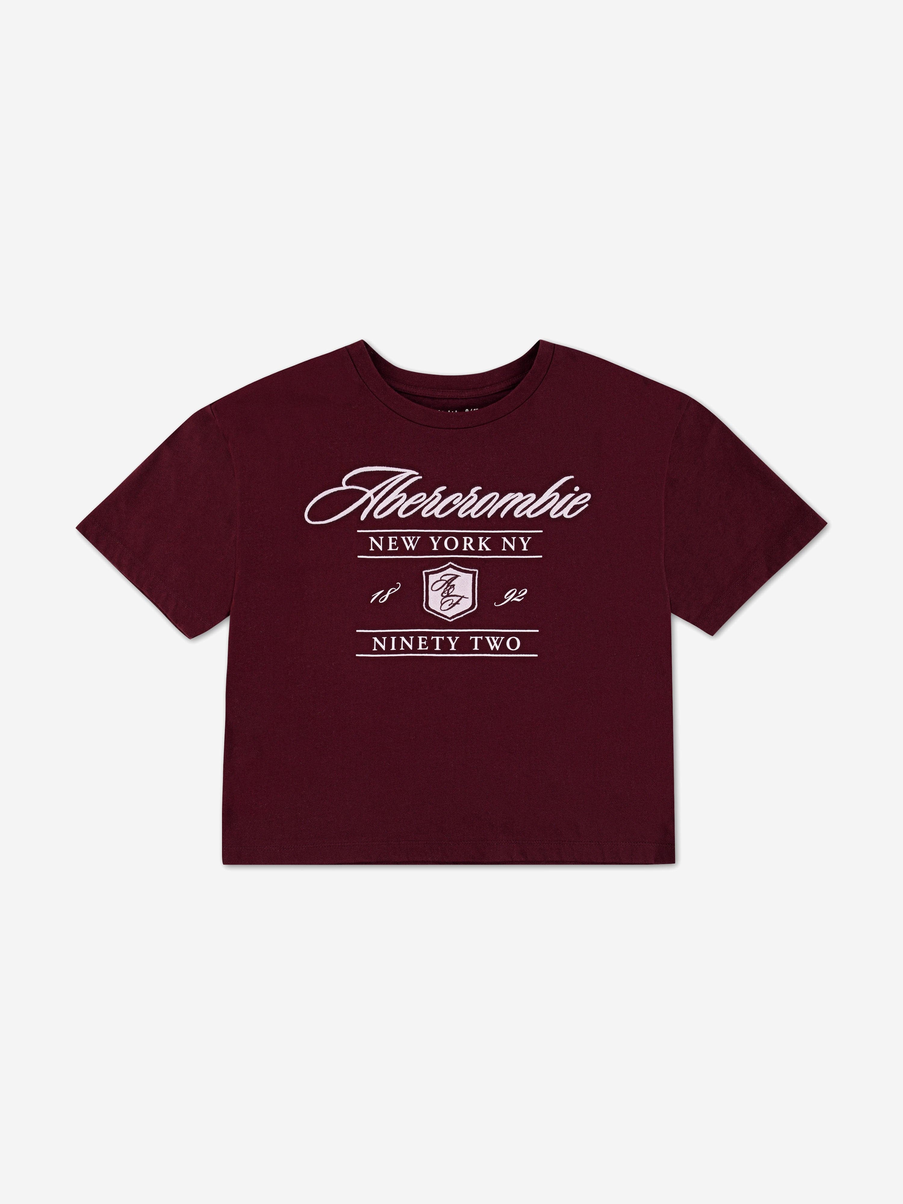 Abercrombie & Fitch Girls Crest Boxy T-Shirt in Red