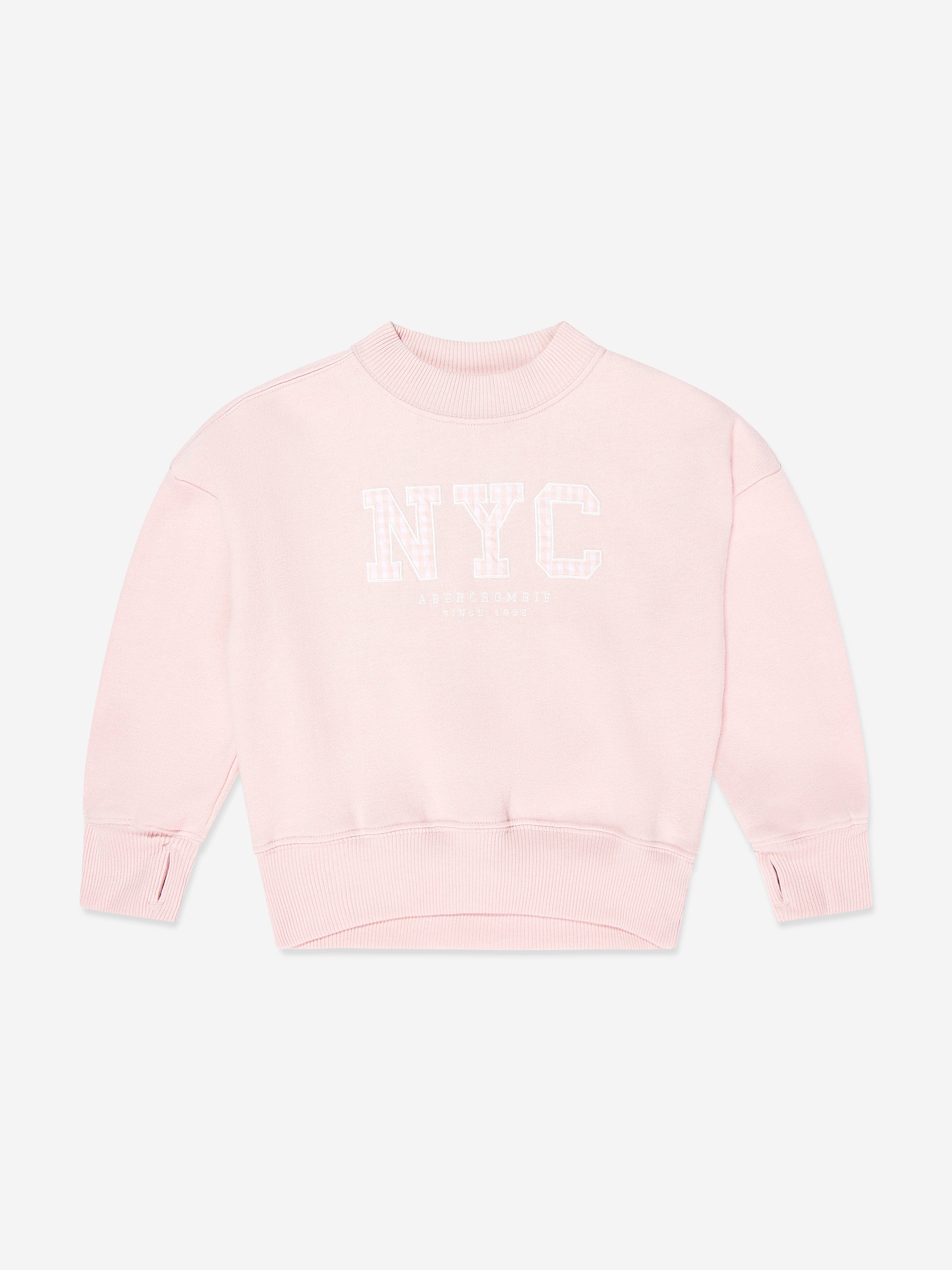 Abercrombie & Fitch Girls NYC Gingham Sweatshirt in Pink