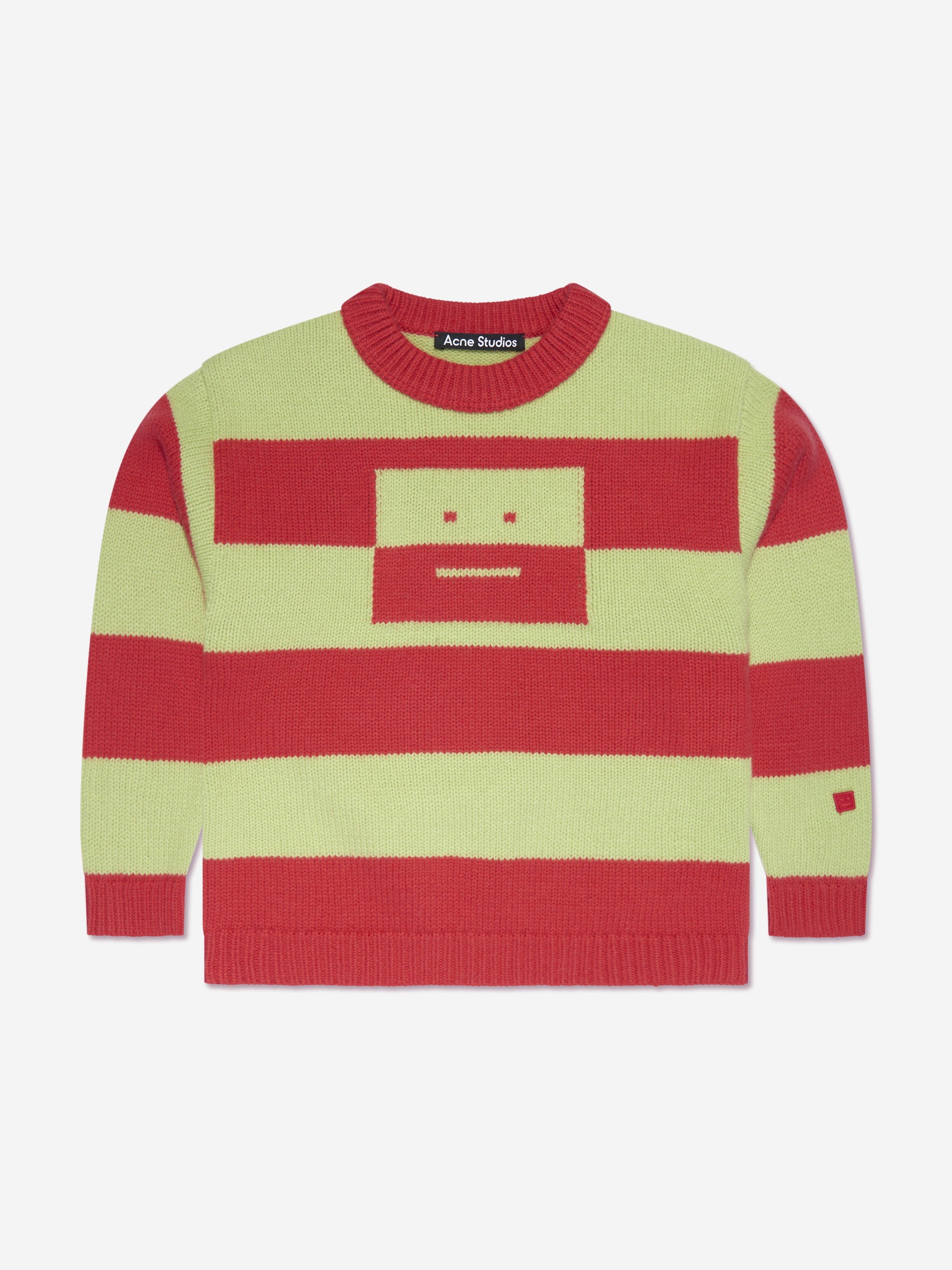 Acne Studios Kids Wool Striped Face Logo Jumper in Red