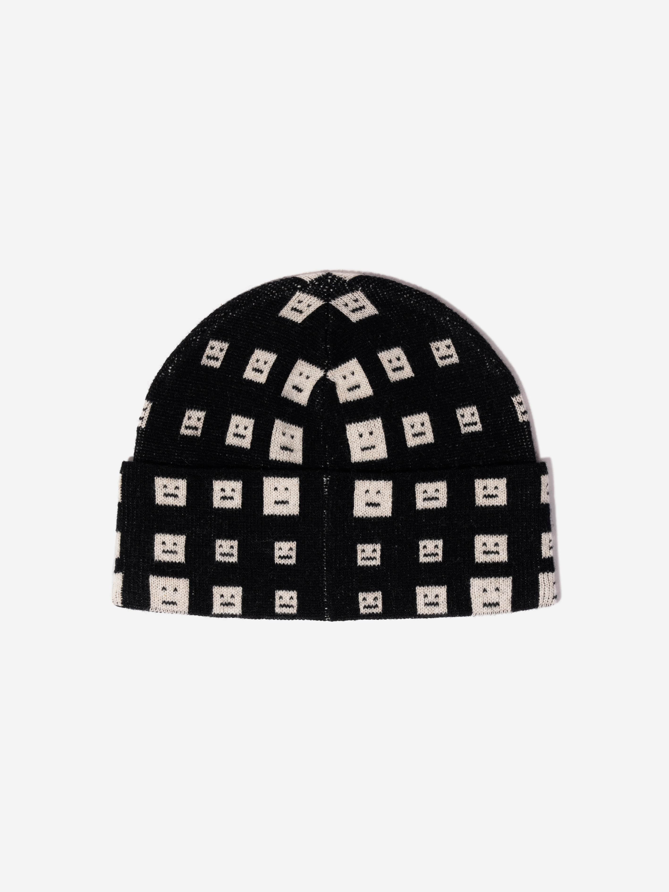 Acne Studios Kids Wool Face Logo Beanie Hat in Black