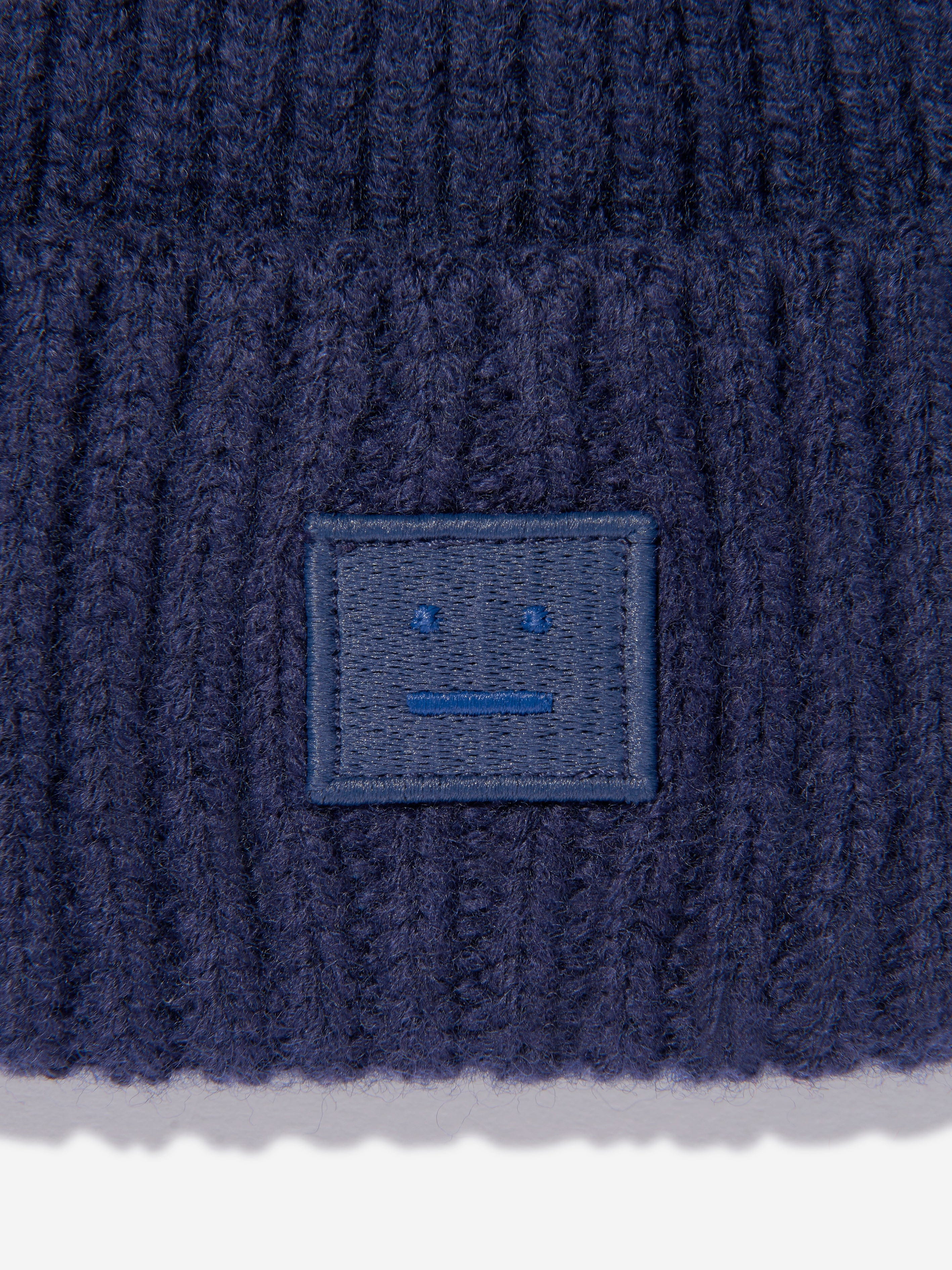 Acne Studios Kids Wool Beanie Hat in Navy