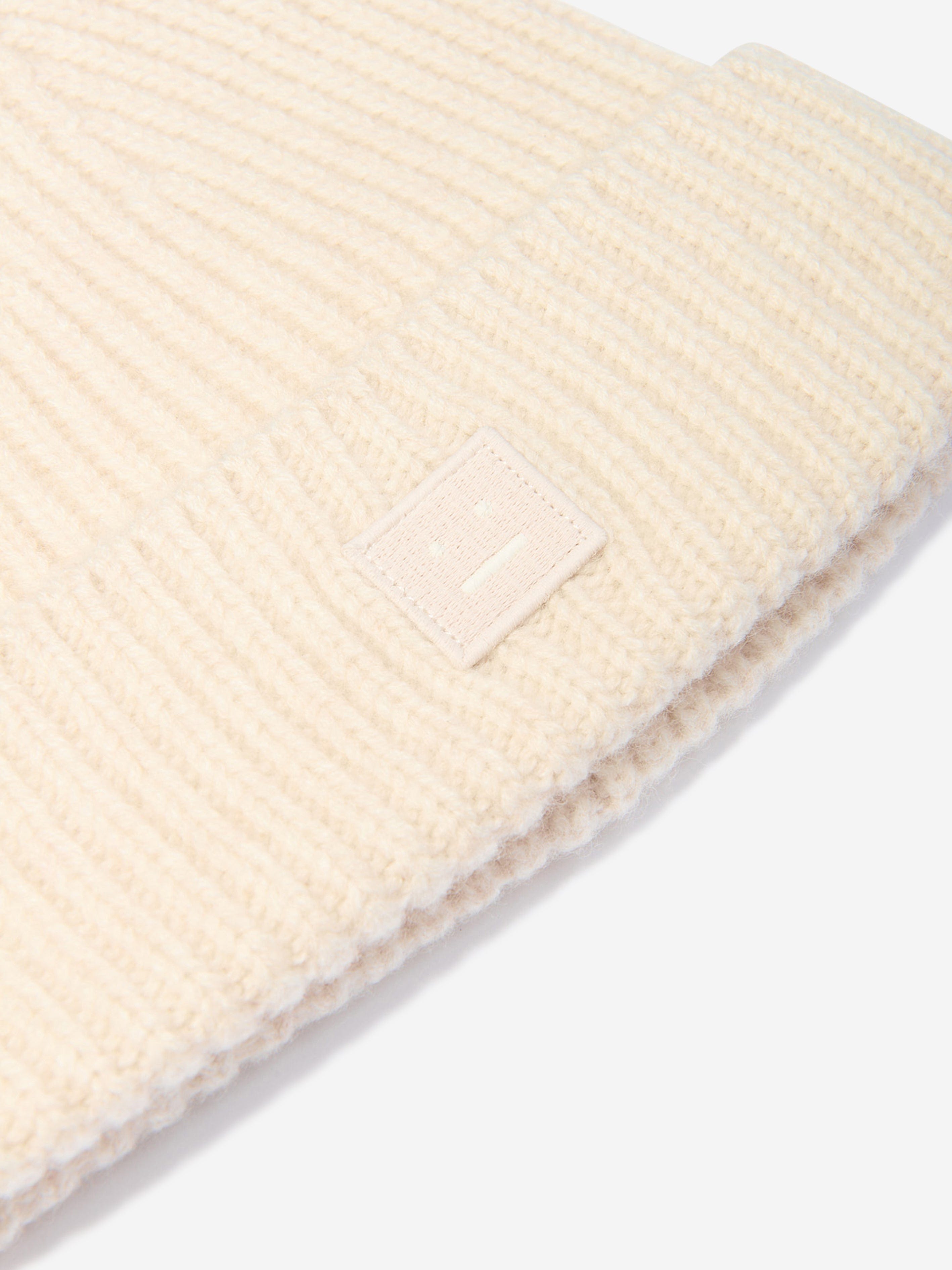 Acne Studios Kids Wool Knitted Beanie Hat in Beige