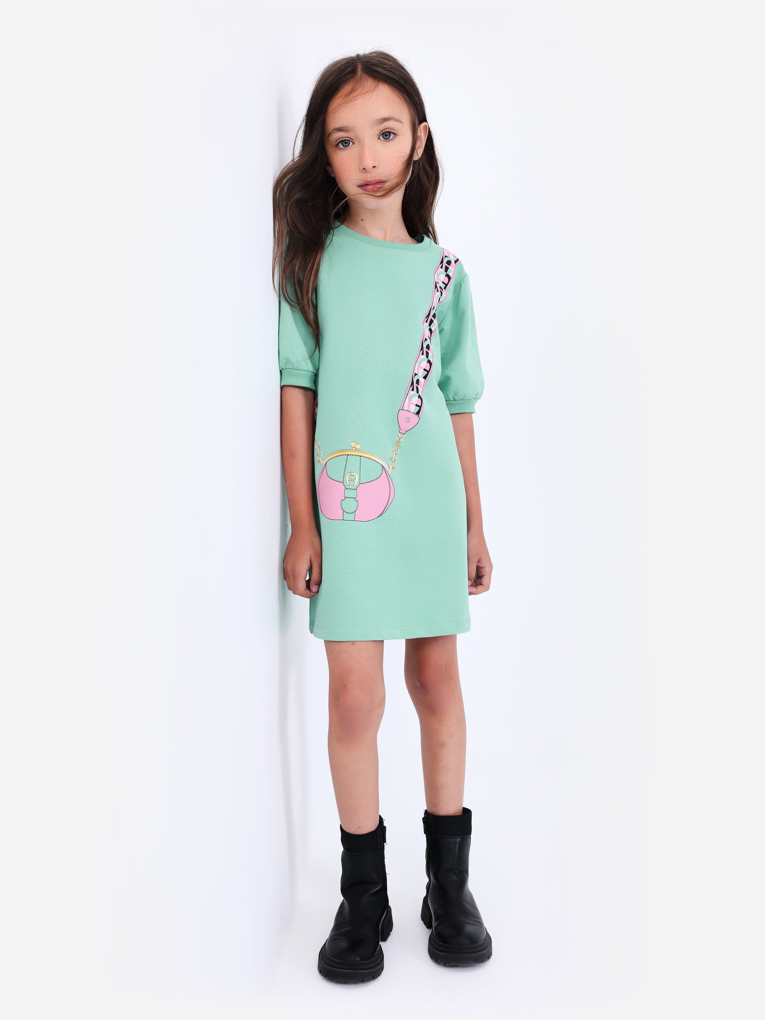 Aigner Girls Bag Print T-Shirt Dress in Green