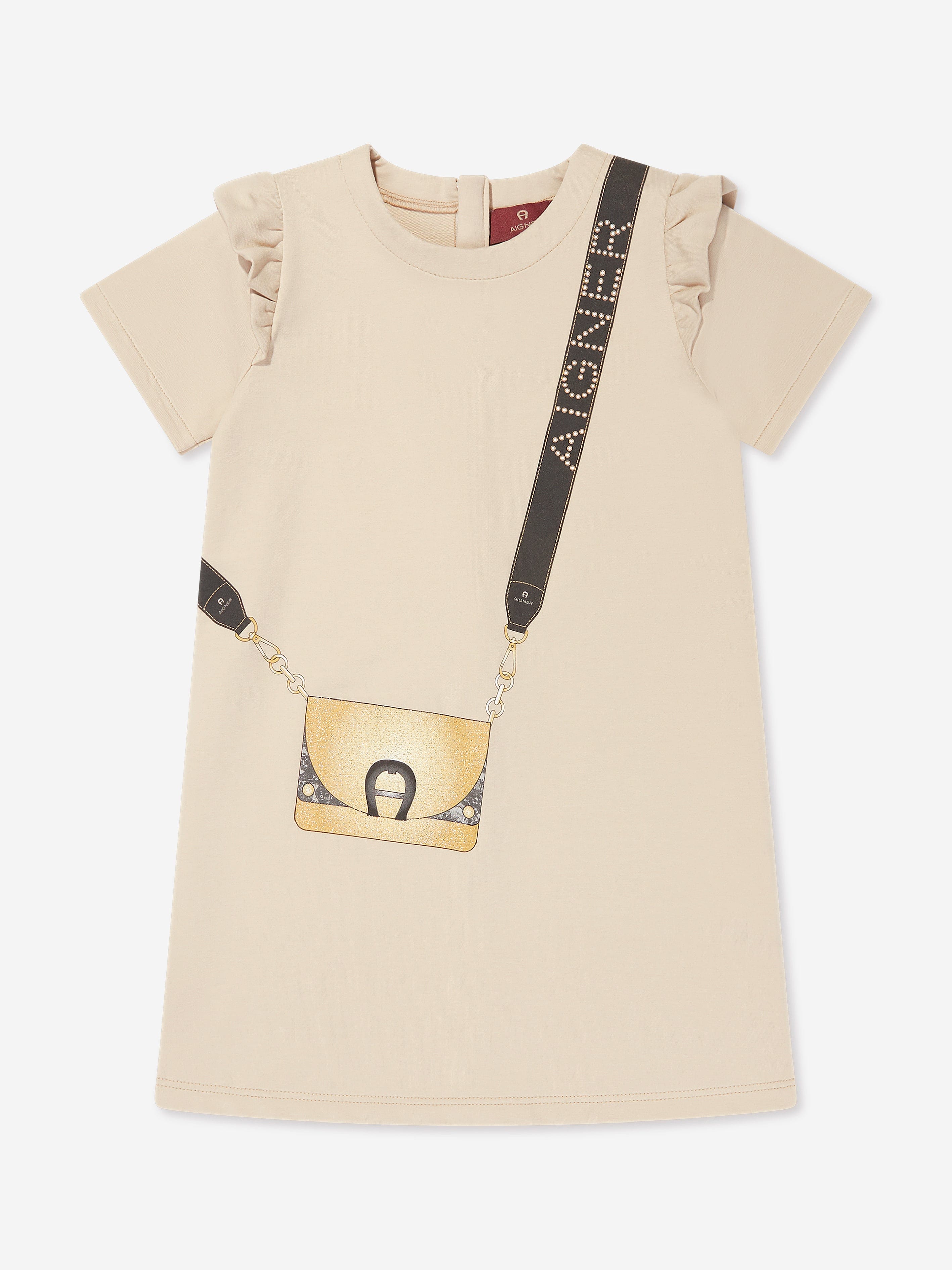 Aigner Girls Bag Print Dress in Beige