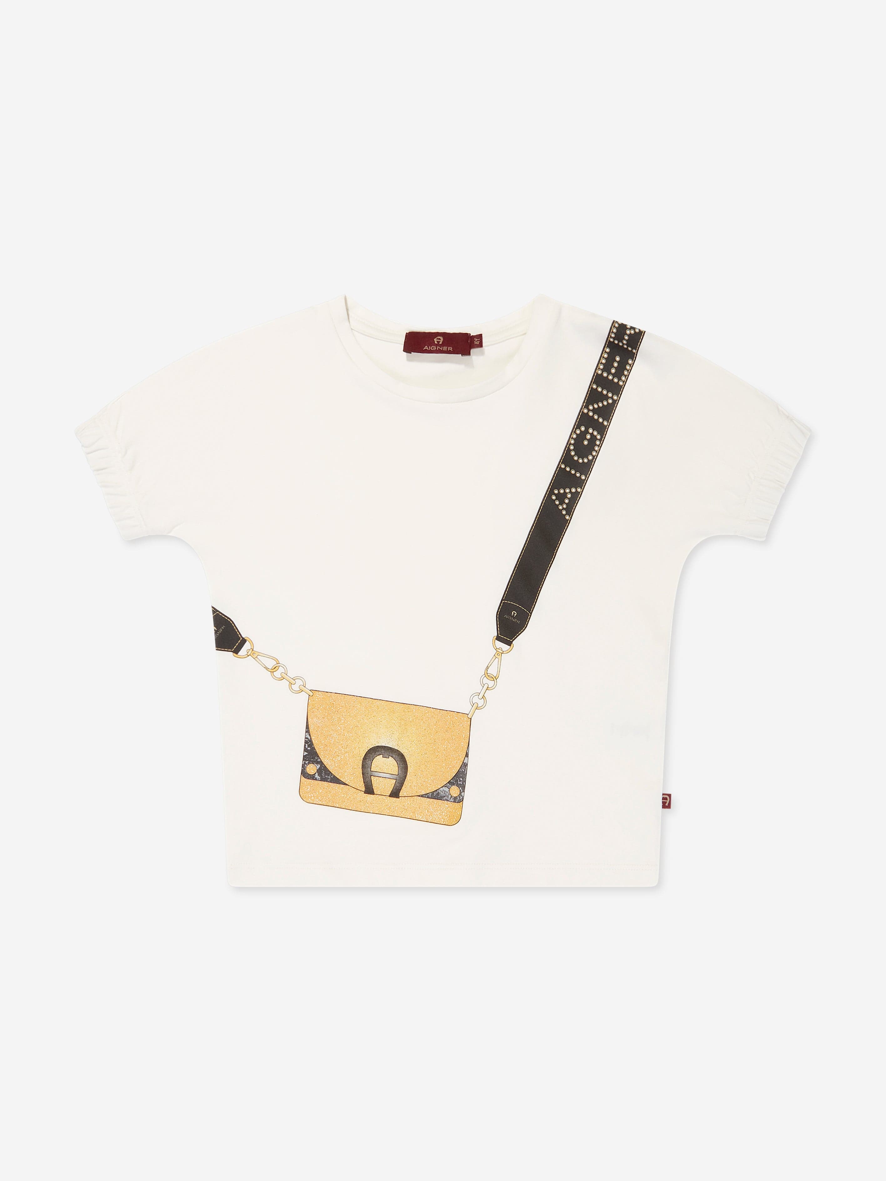 Aigner Girls Bag Print T-Shirt in Ivory