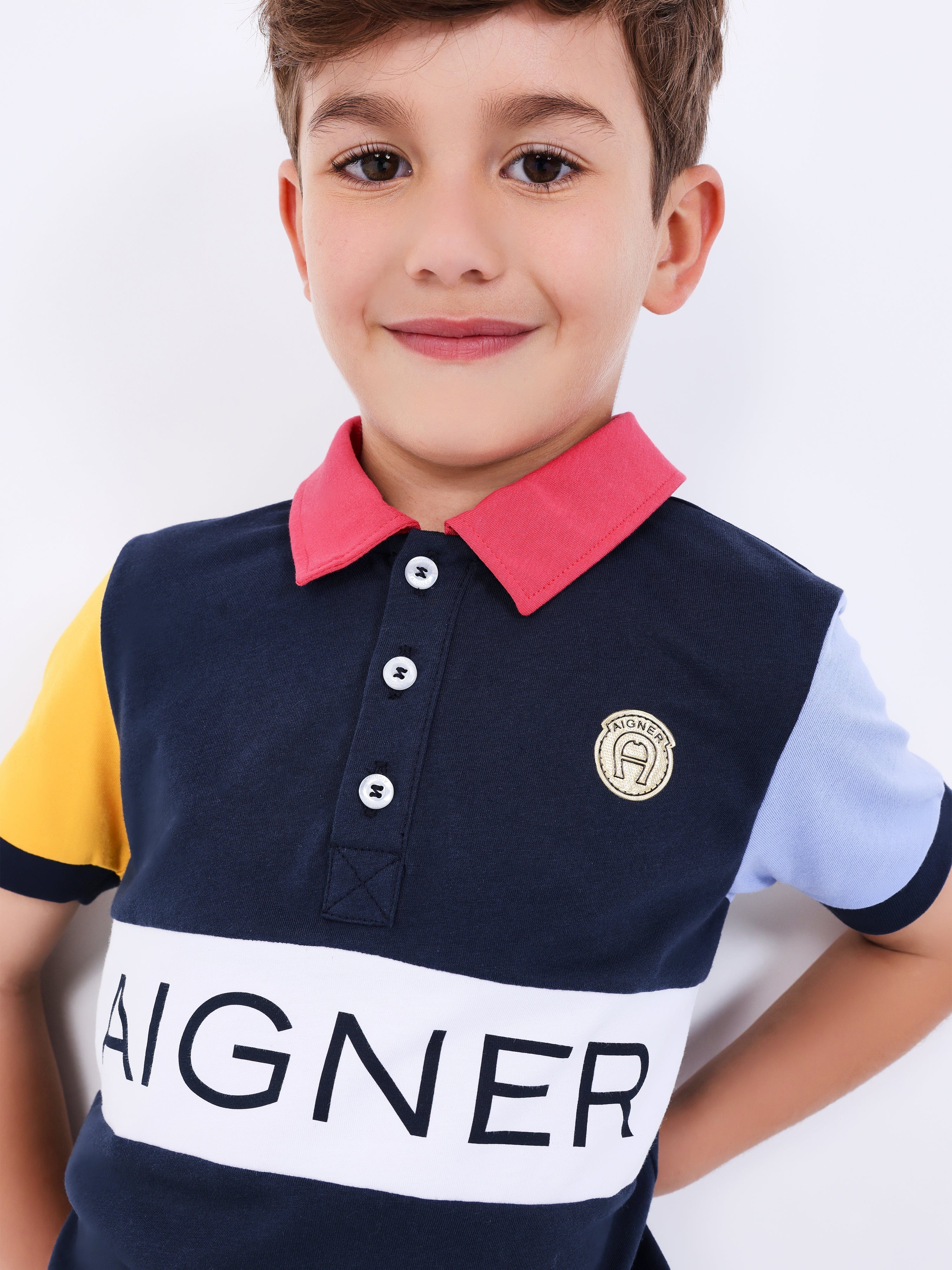 Aigner Boys Logo Polo Shirt in Navy