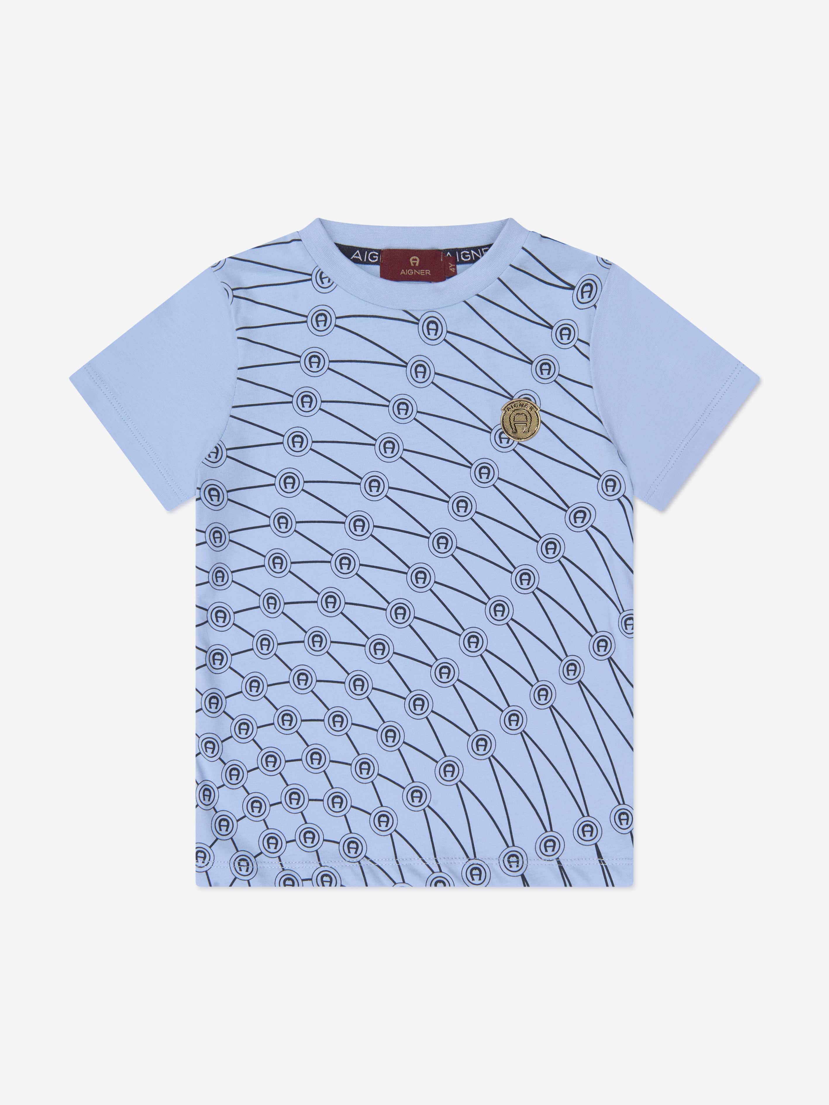 Aigner Boys Geometric Print T-Shirt in Blue