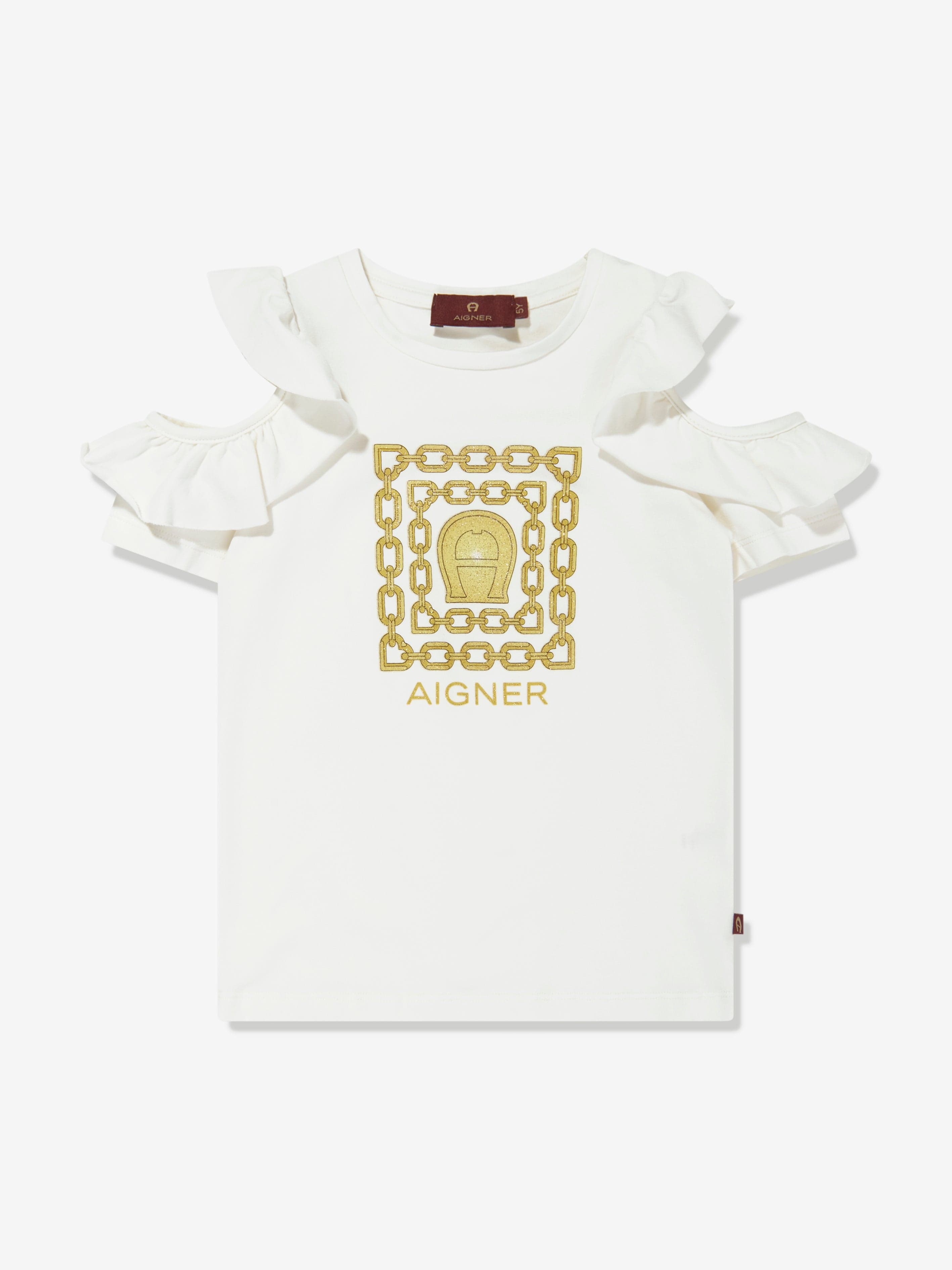 Aigner Girls Logo Print T-Shirt in White