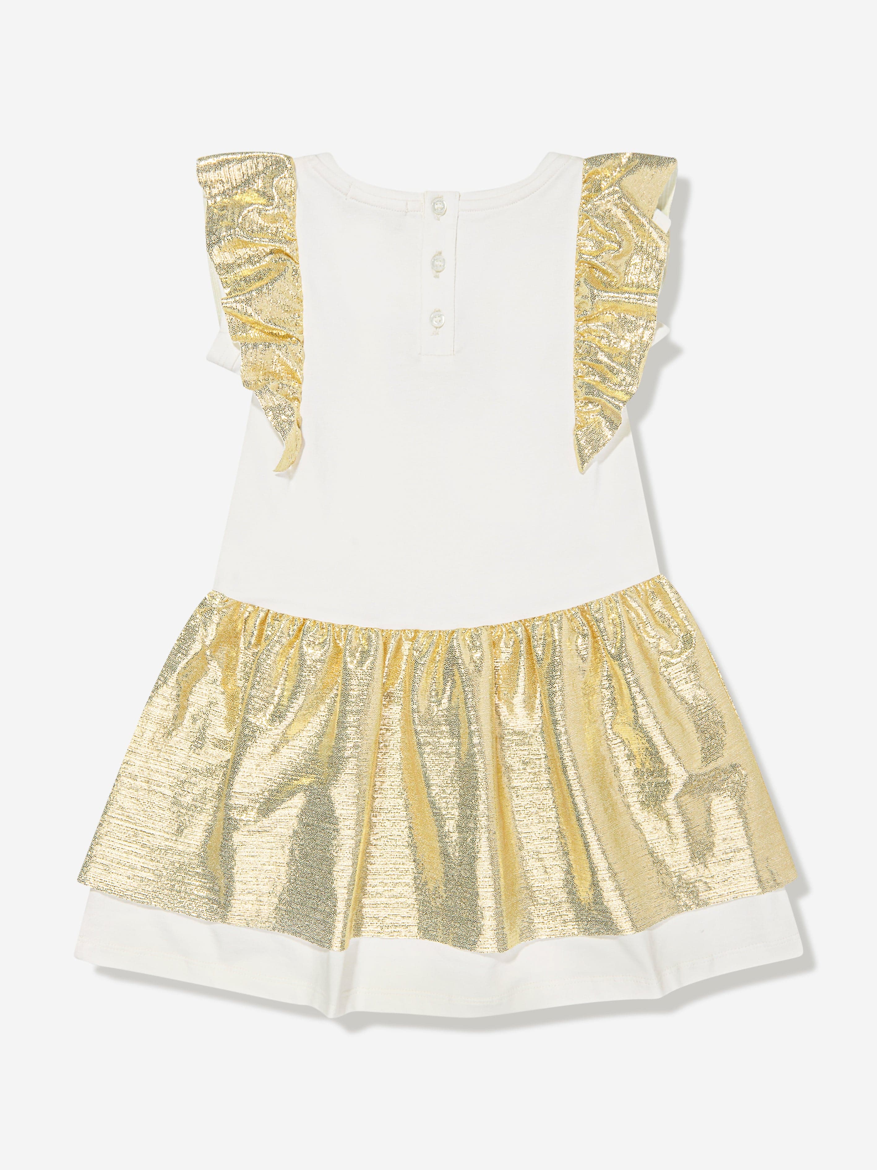 Aigner Girls Metallic Logo Dress in White