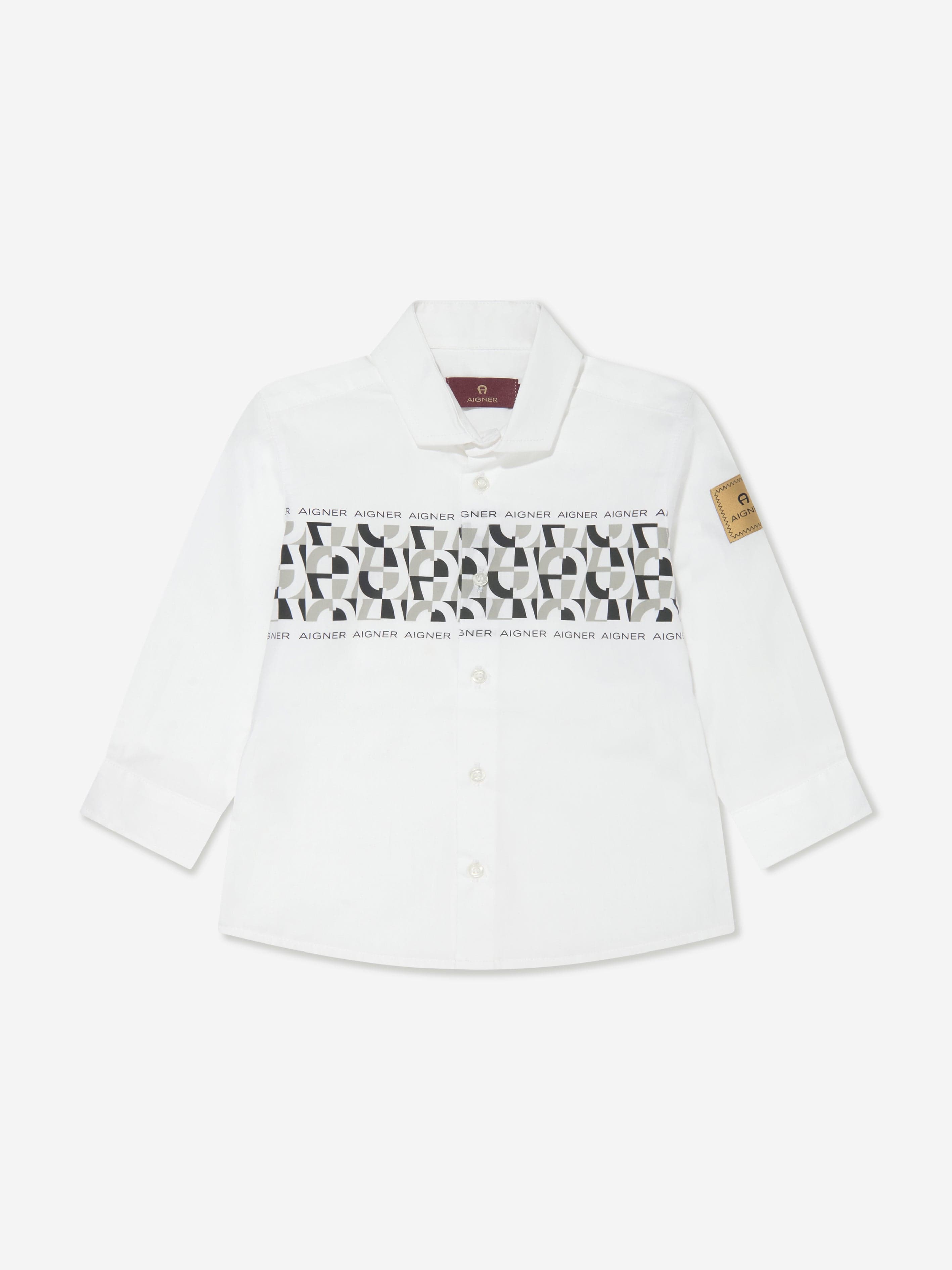 Aigner Boys Logo Print Shirt in White