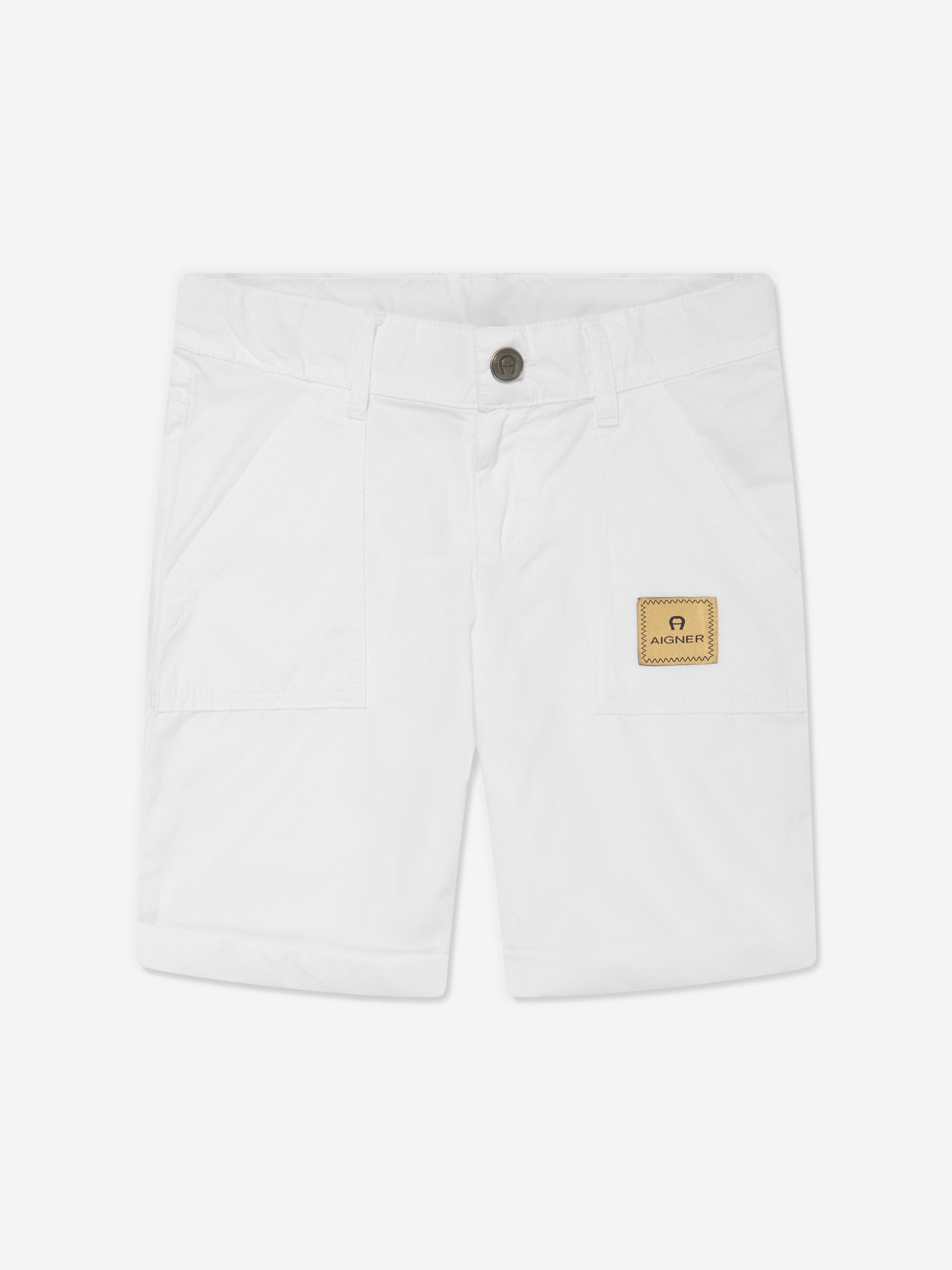 Aigner Boys Logo Badge Poplin Shorts in White