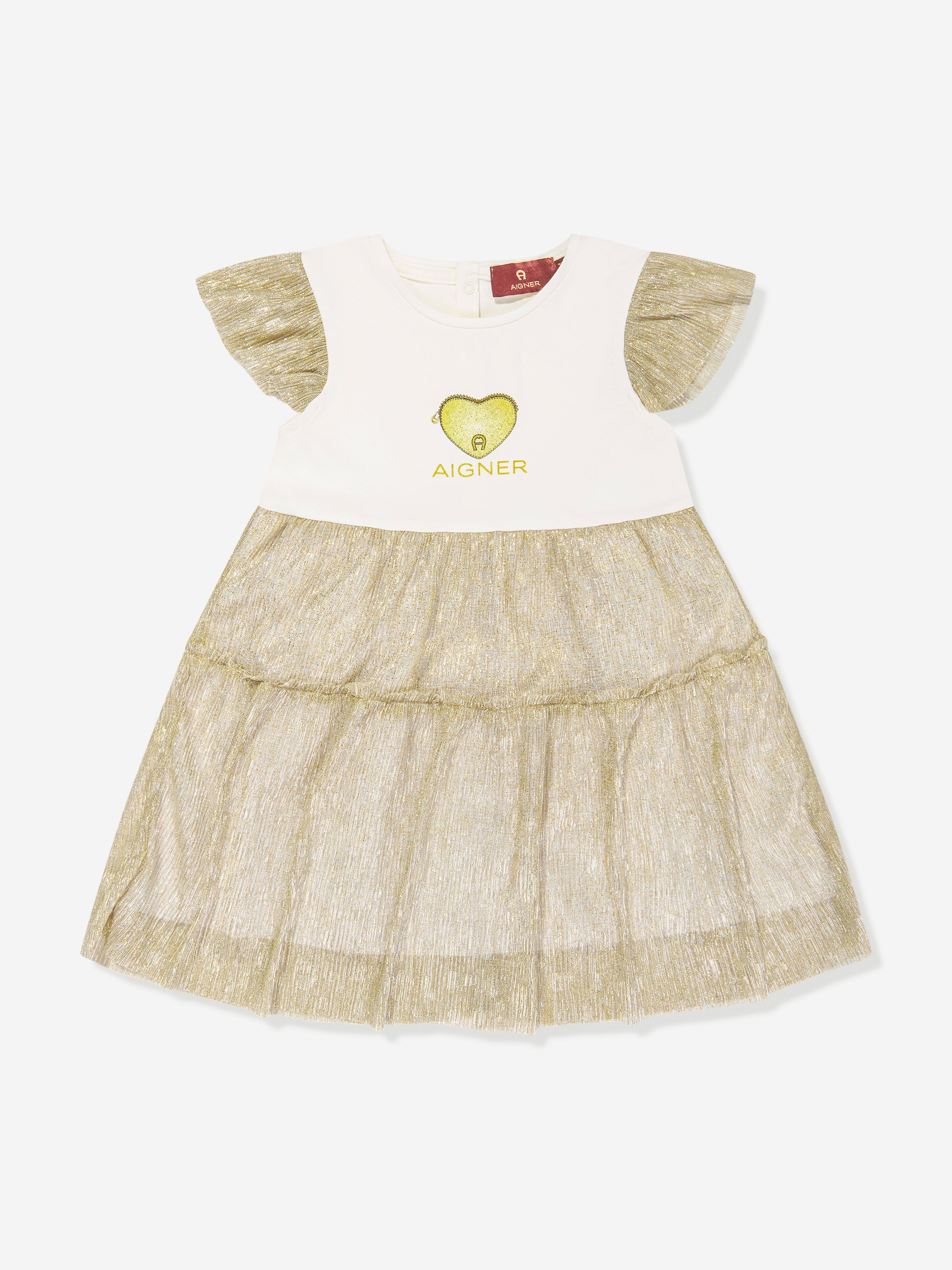 Aigner Baby Girls Tulle Logo Dress in White