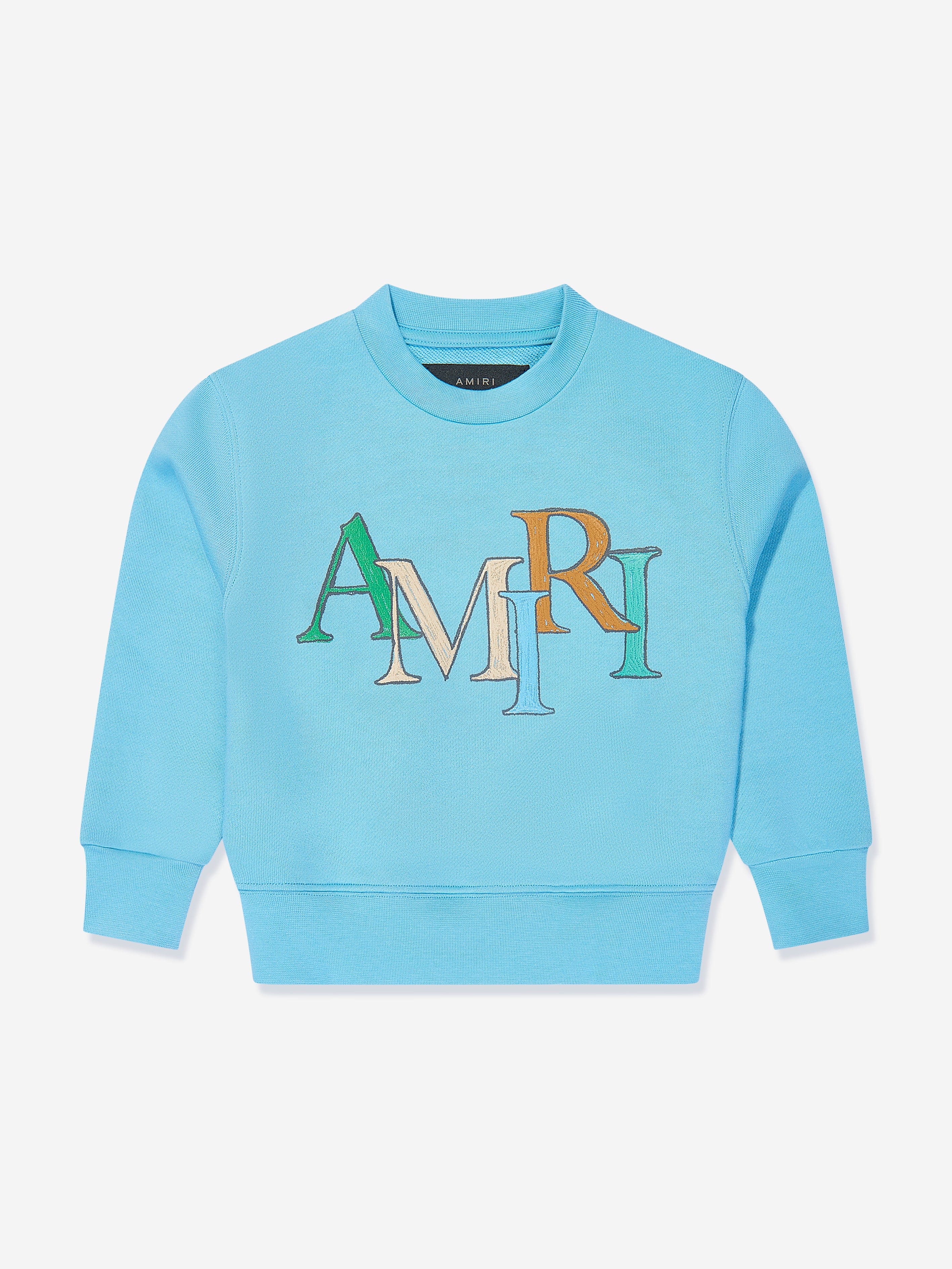 Amiri Kids Logo Staggered Scribble Sweatshirt in Blue