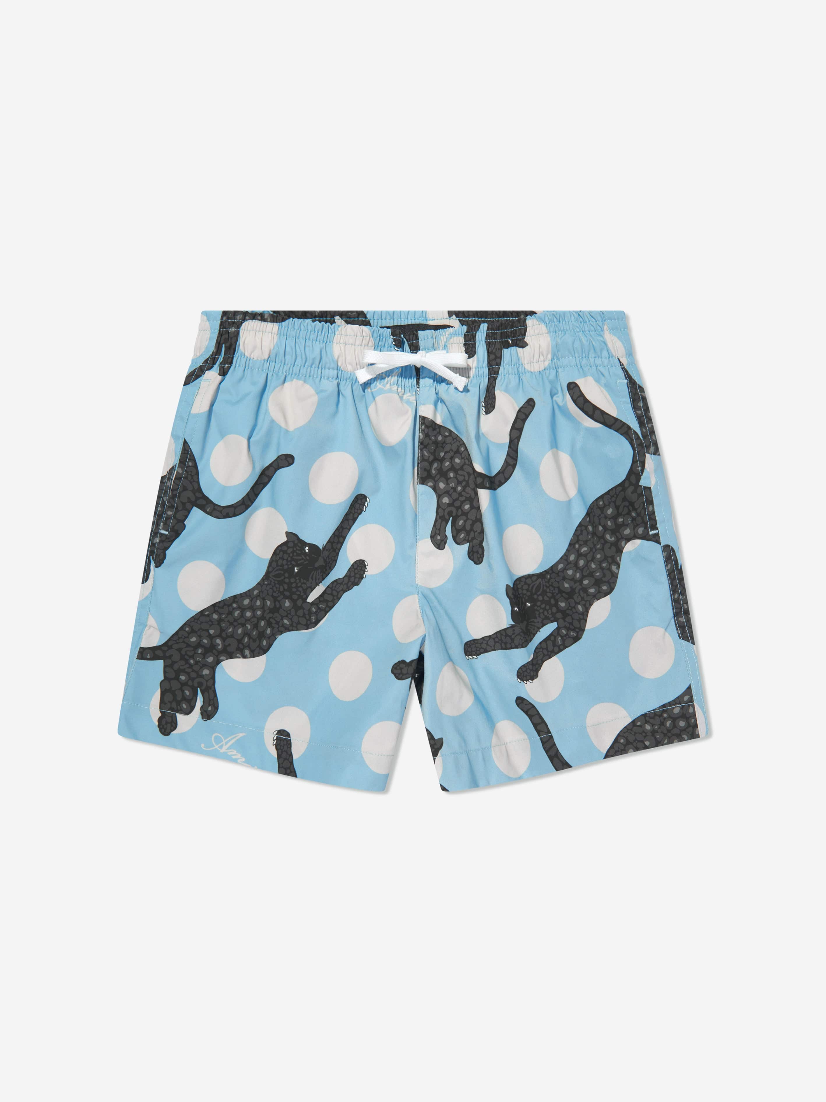 Amiri Boys Leopard Polka Dots Swim Trunks in Blue