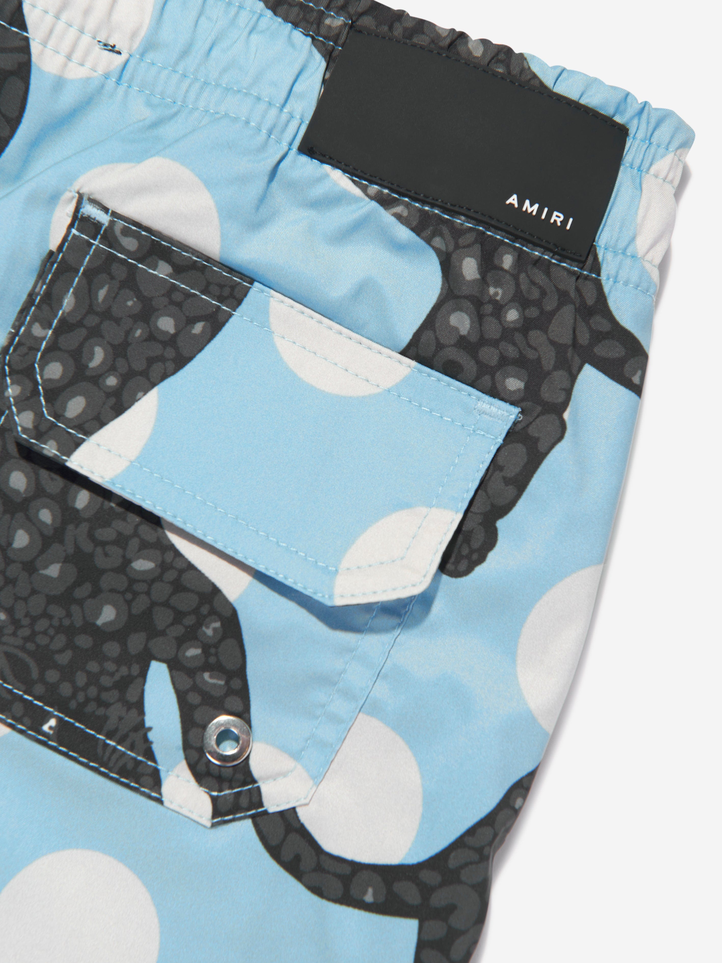 Amiri Boys Leopard Polka Dots Swim Trunks in Blue