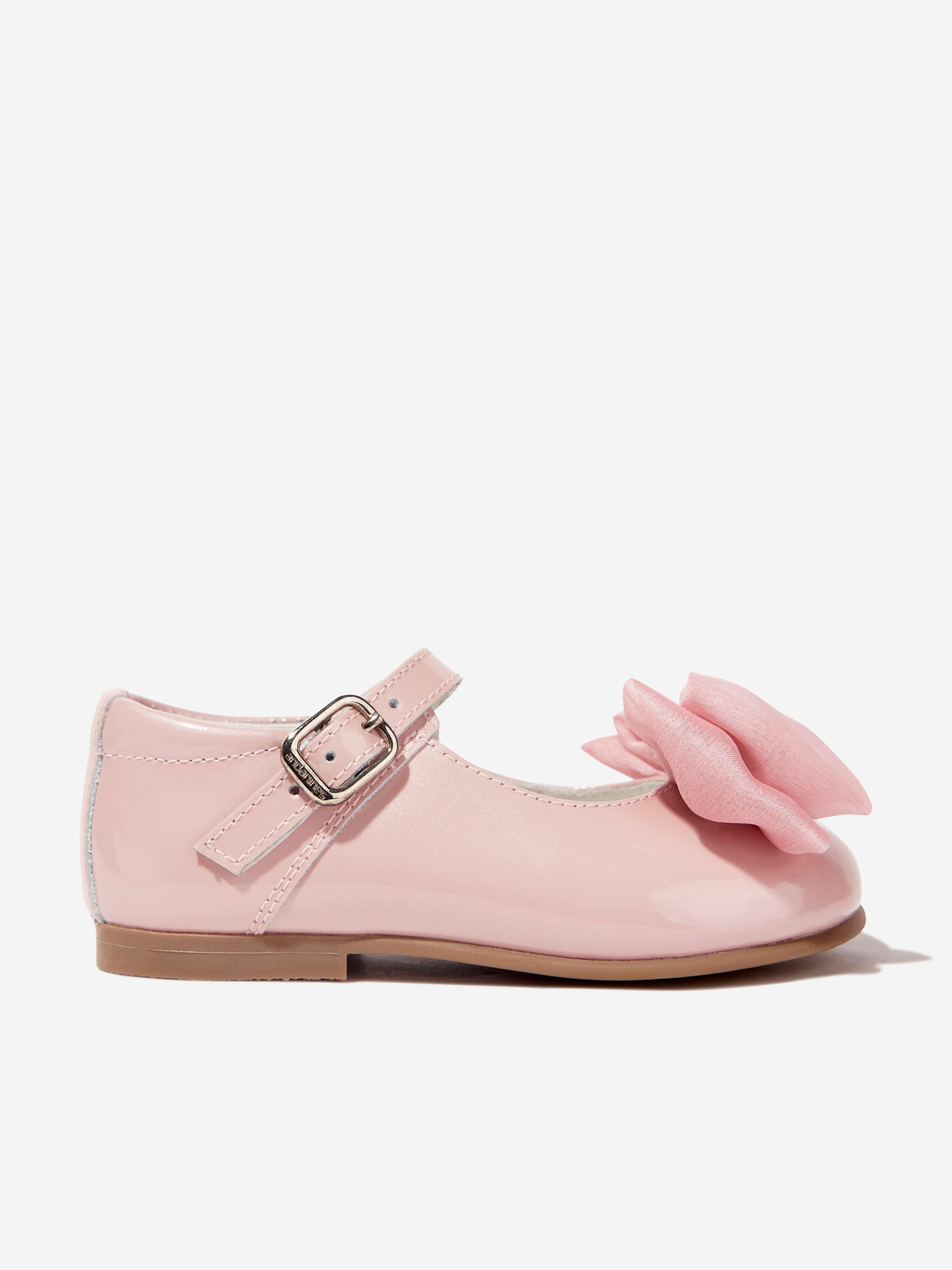 Andanines Girls Leather Bow Shoes in Pink