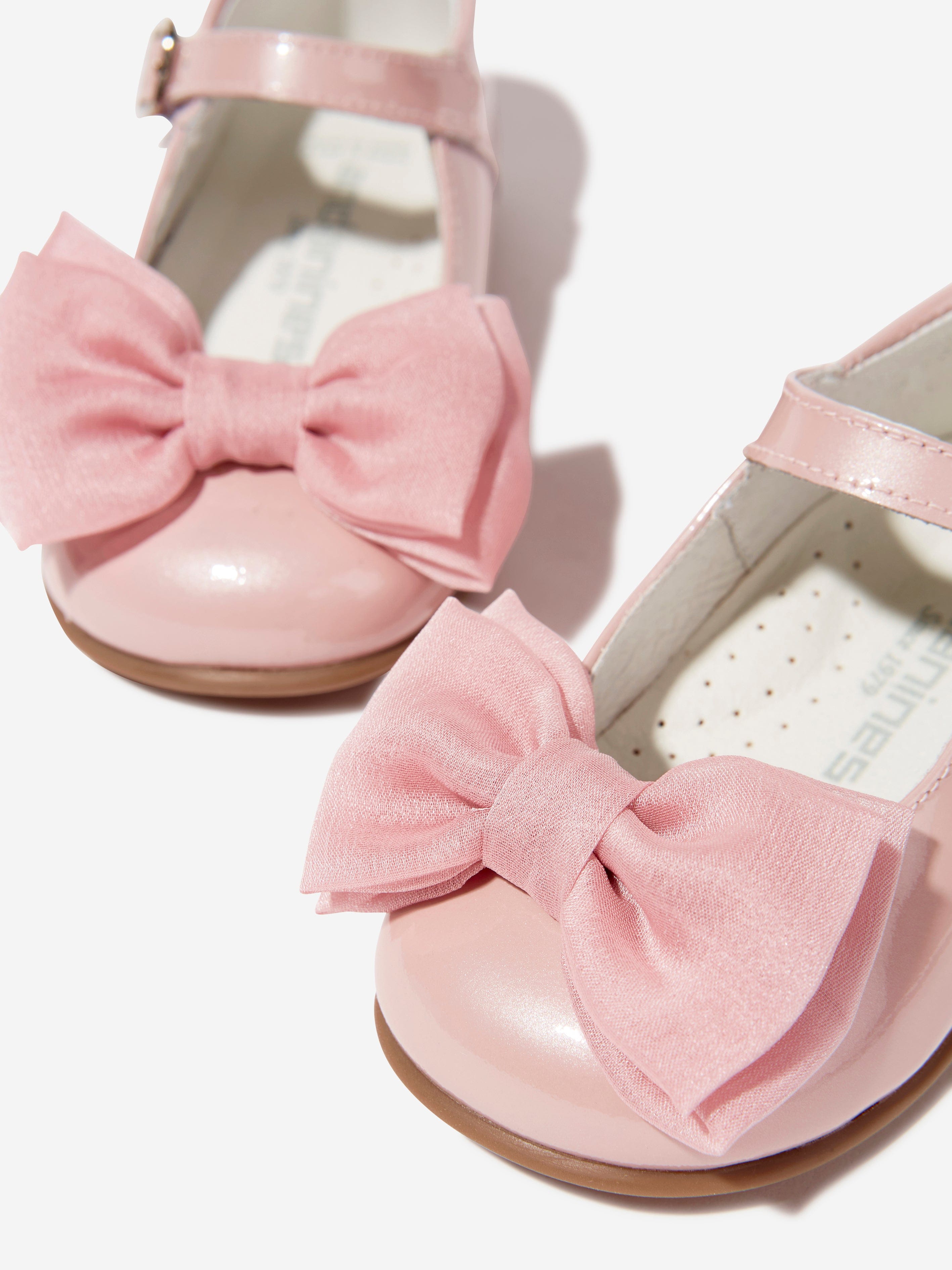 Andanines Girls Leather Bow Shoes in Pink