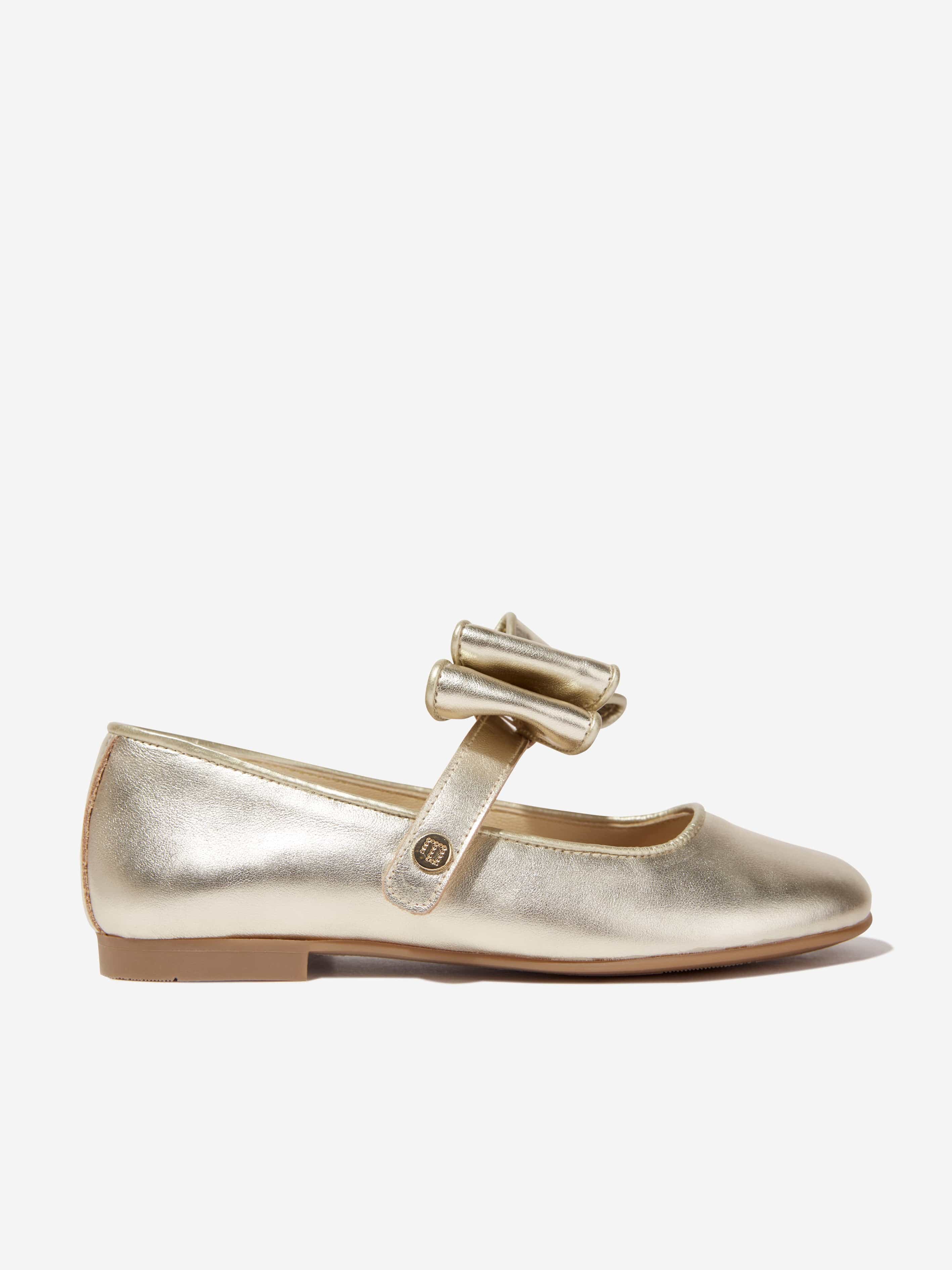 Andanines Girls Pumps With Bow in Gold