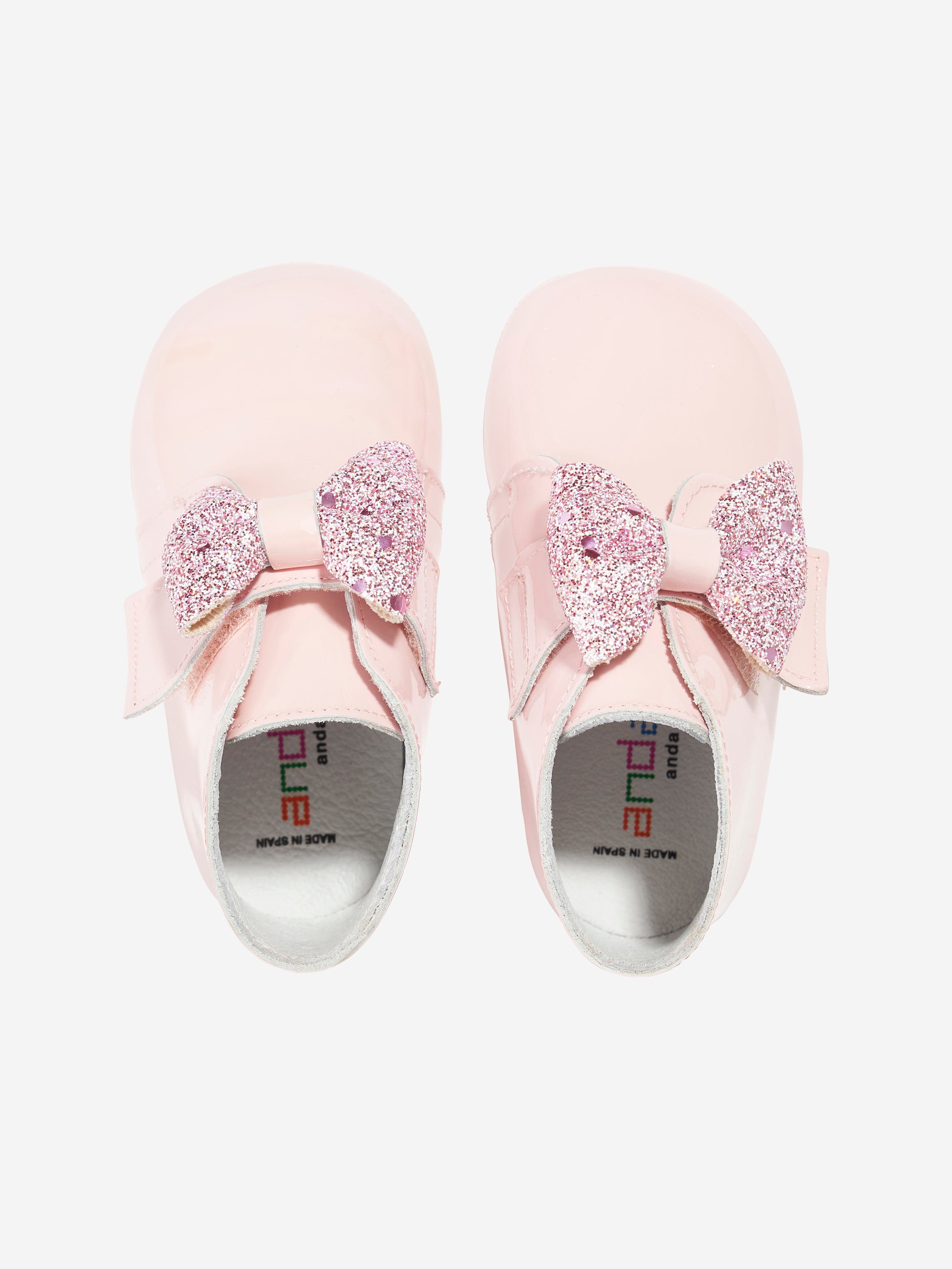 Andanines Baby Girls Glitter Bow Booties in Pink