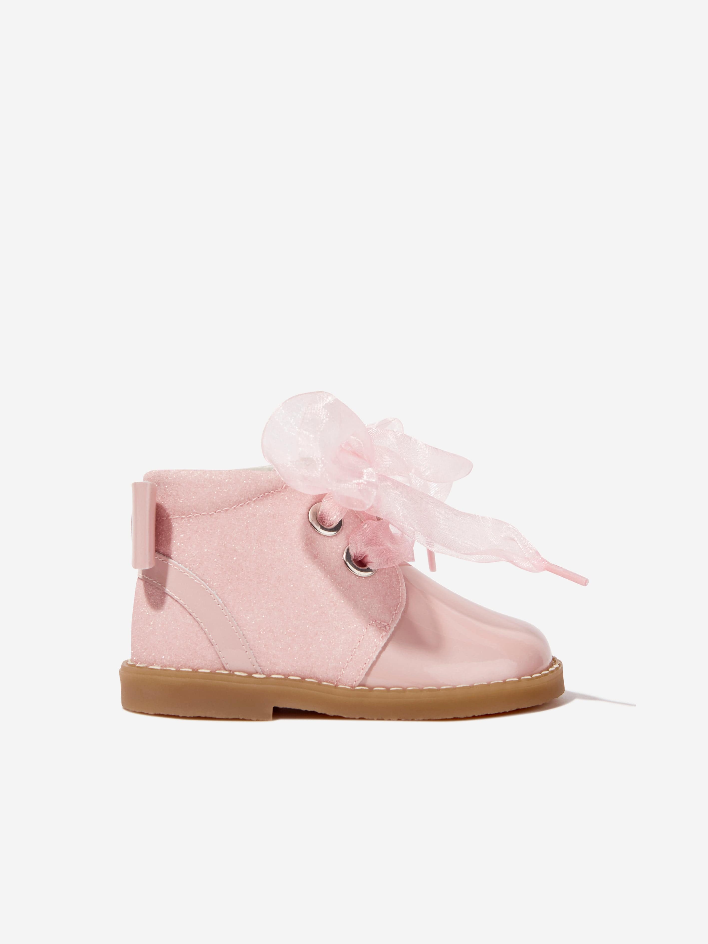 Andanines Girls Boots With Ribbon Bow in Pink