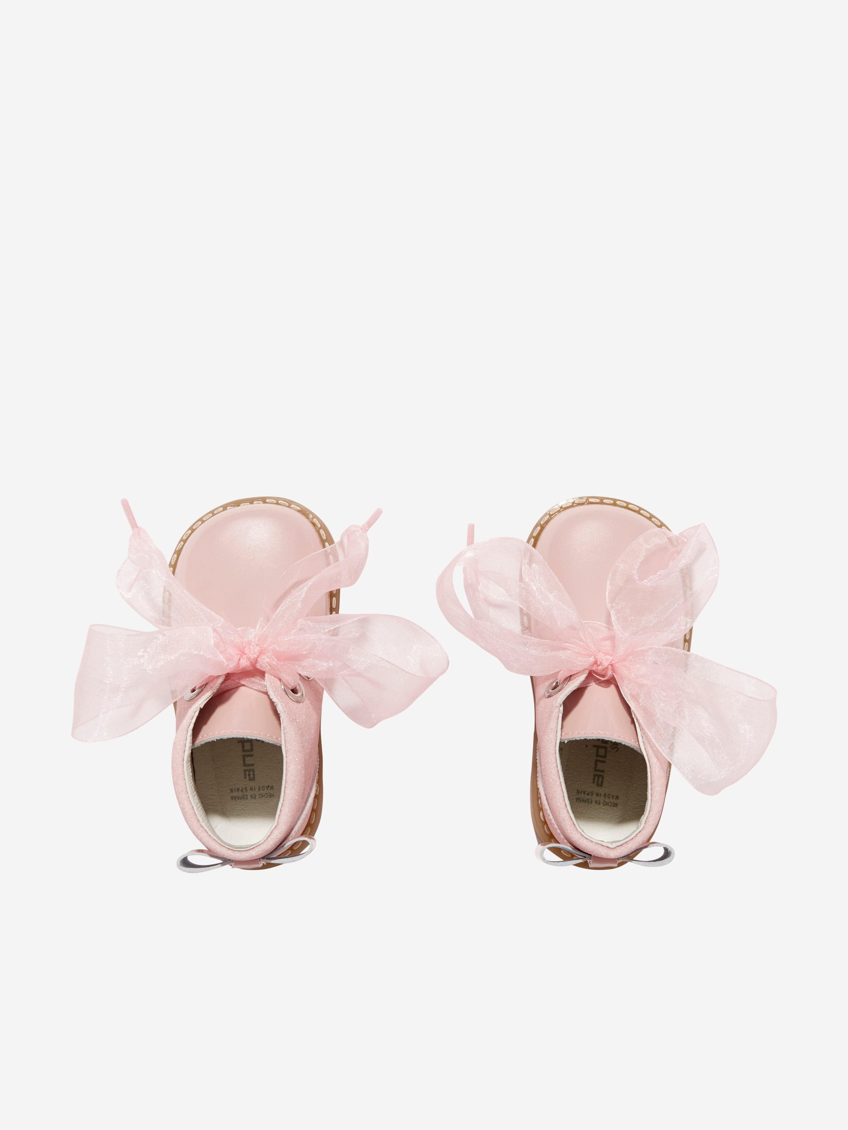 Andanines Girls Boots With Ribbon Bow in Pink