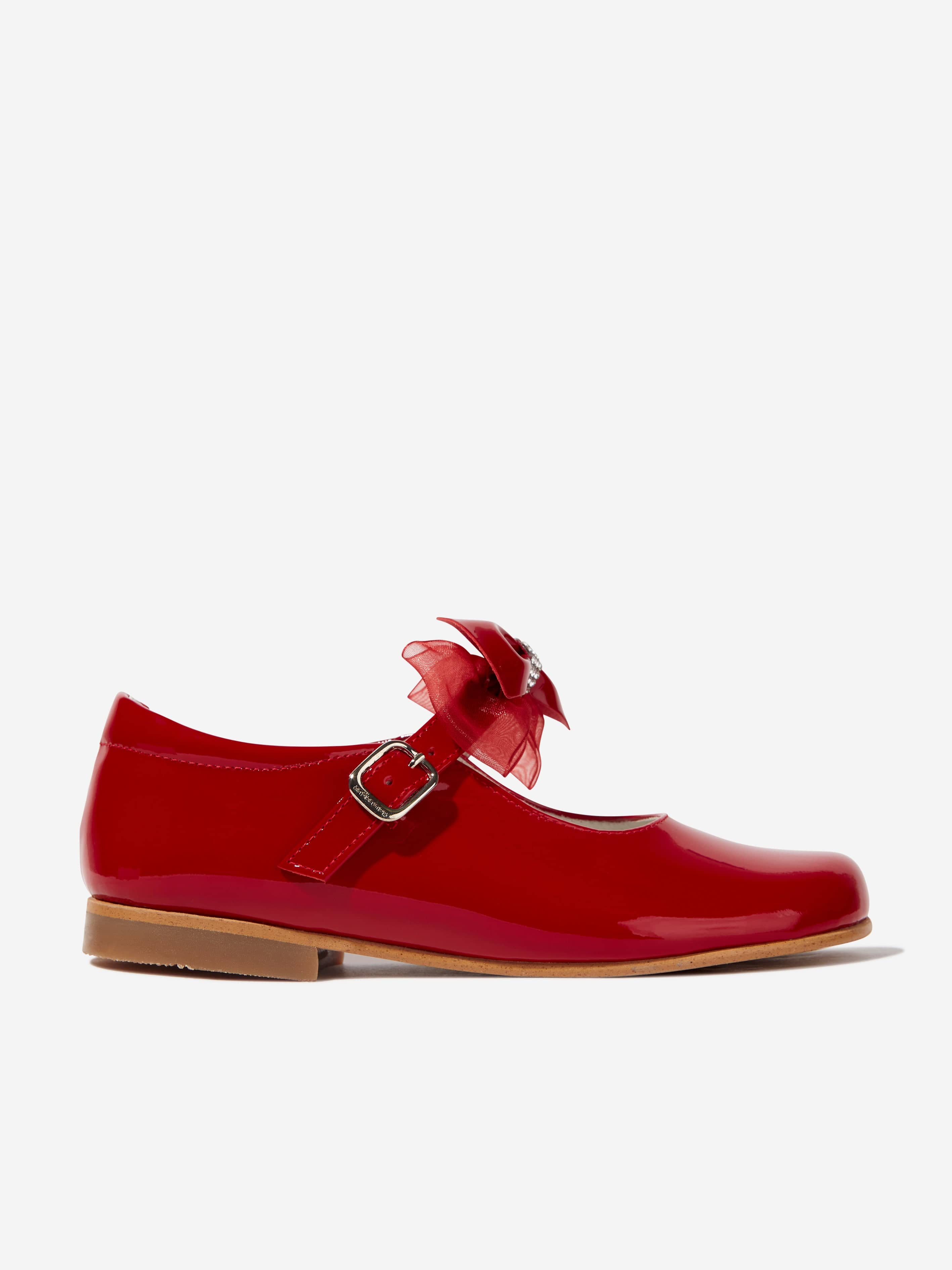 Andanines Girls Mary Jane Shoes With Bow in Red