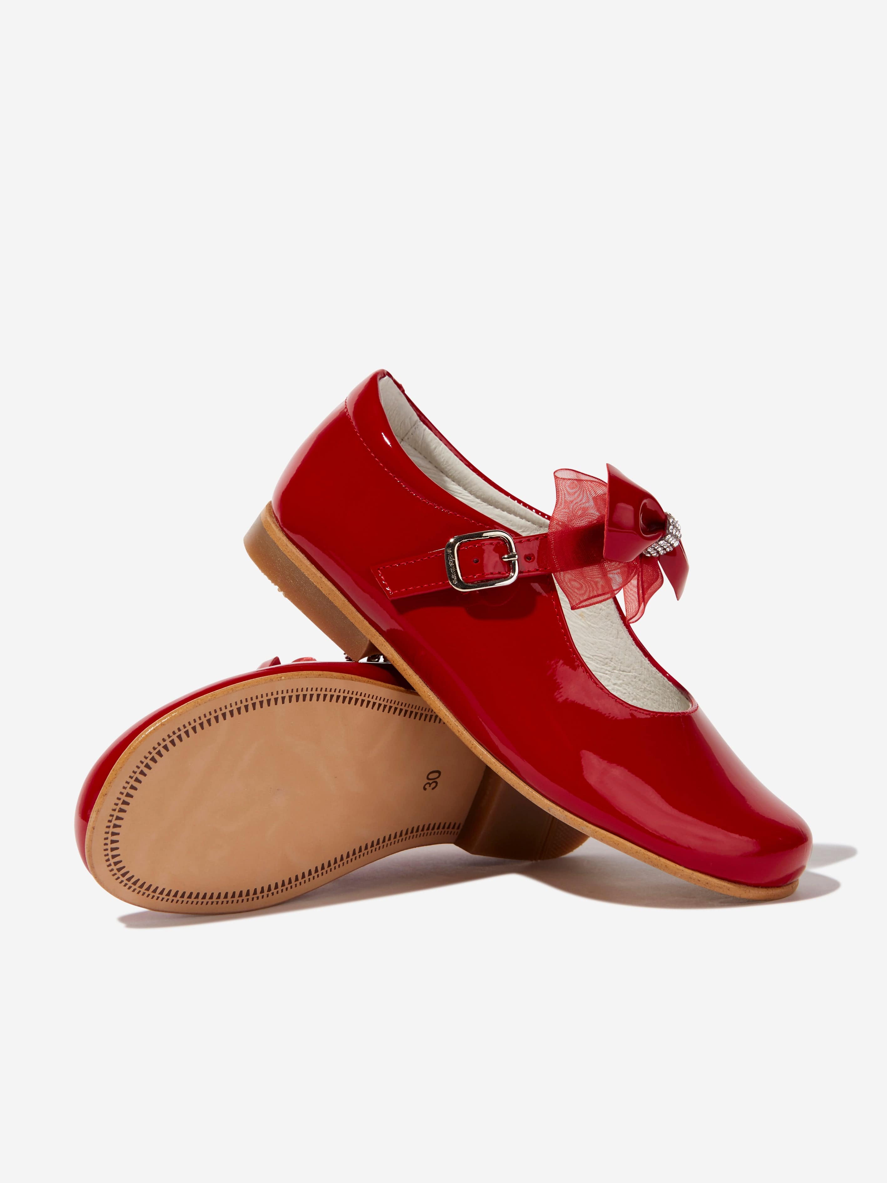 Andanines Girls Mary Jane Shoes With Bow in Red