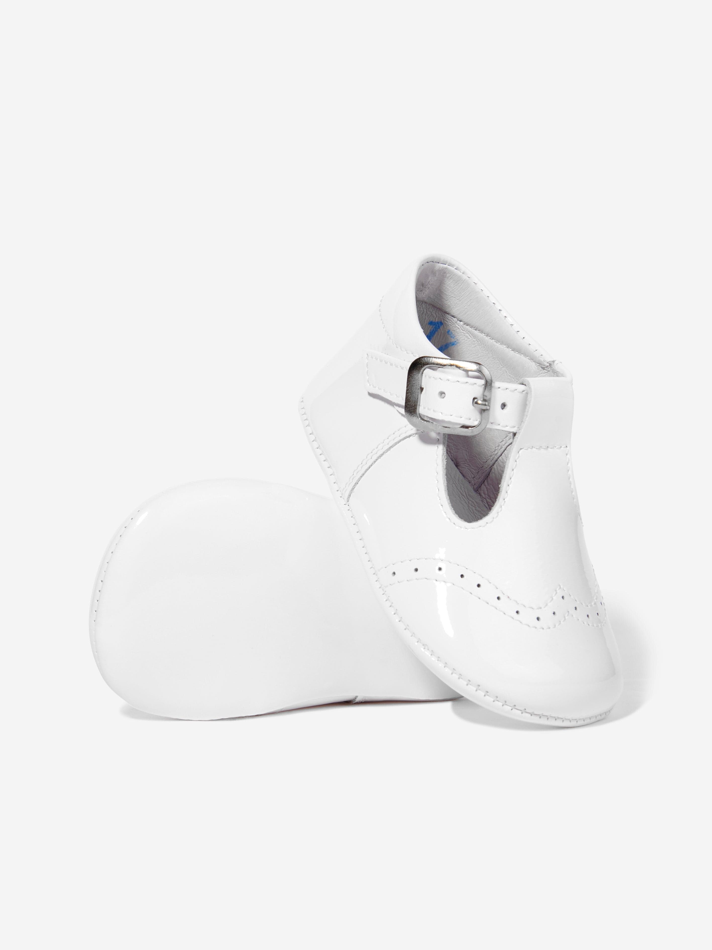 Andanines Baby Patent Leather Pre Walker Shoes in White