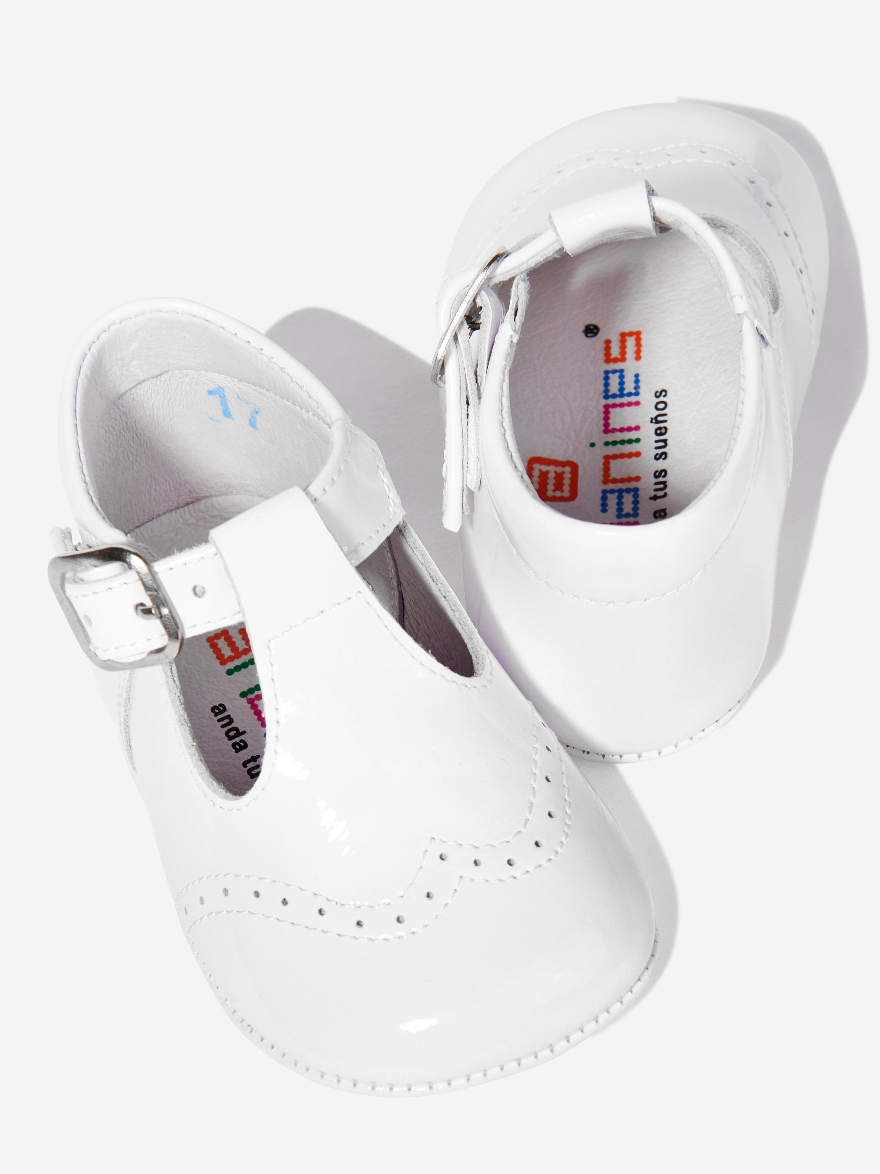 Andanines Baby Patent Leather Pre Walker Shoes in White