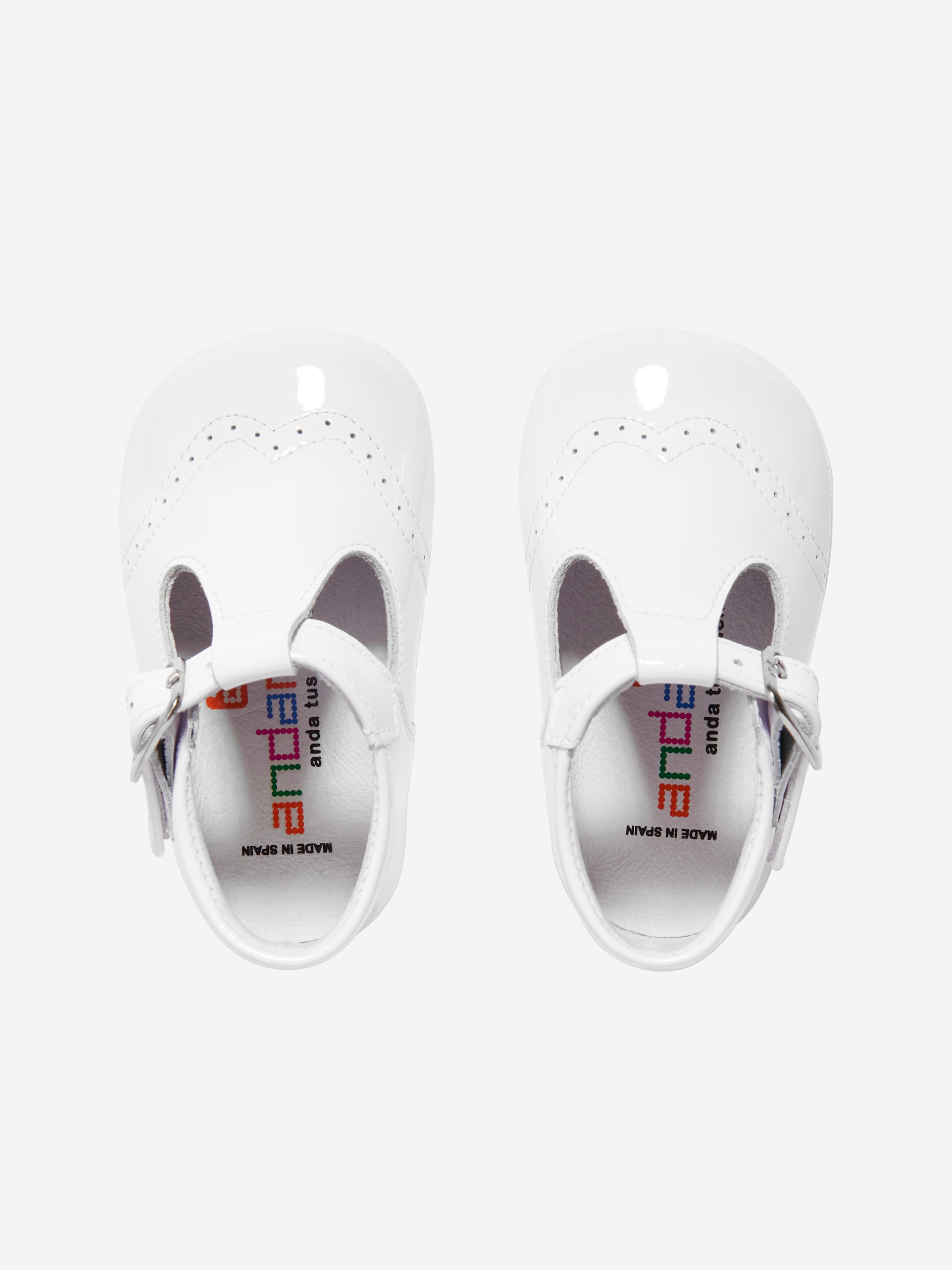 Andanines Baby Patent Leather Pre Walker Shoes in White