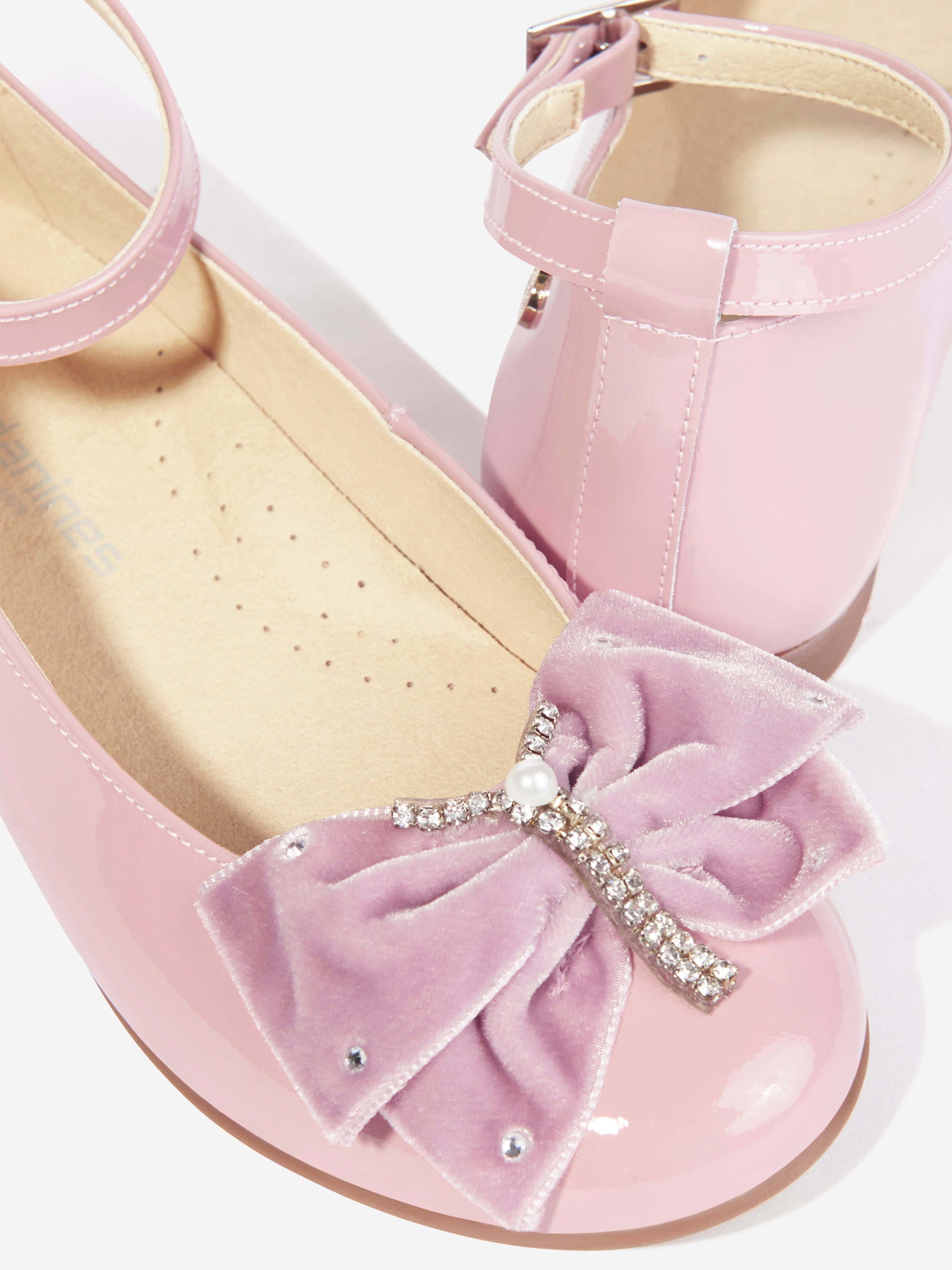 Andanines Girls Patent Leather Bow Ankle Strap Shoes in Pink