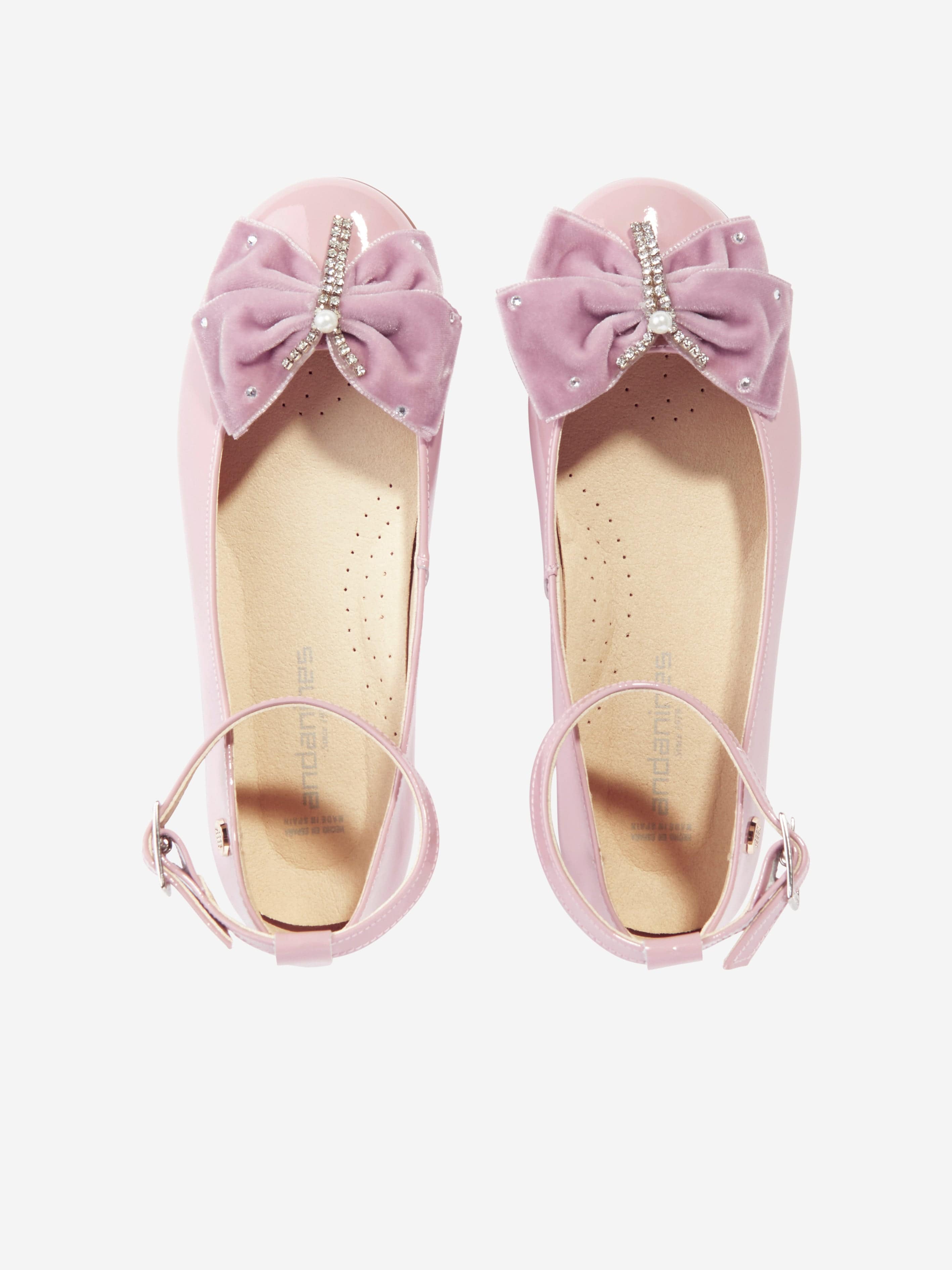Andanines Girls Patent Leather Bow Ankle Strap Shoes in Pink