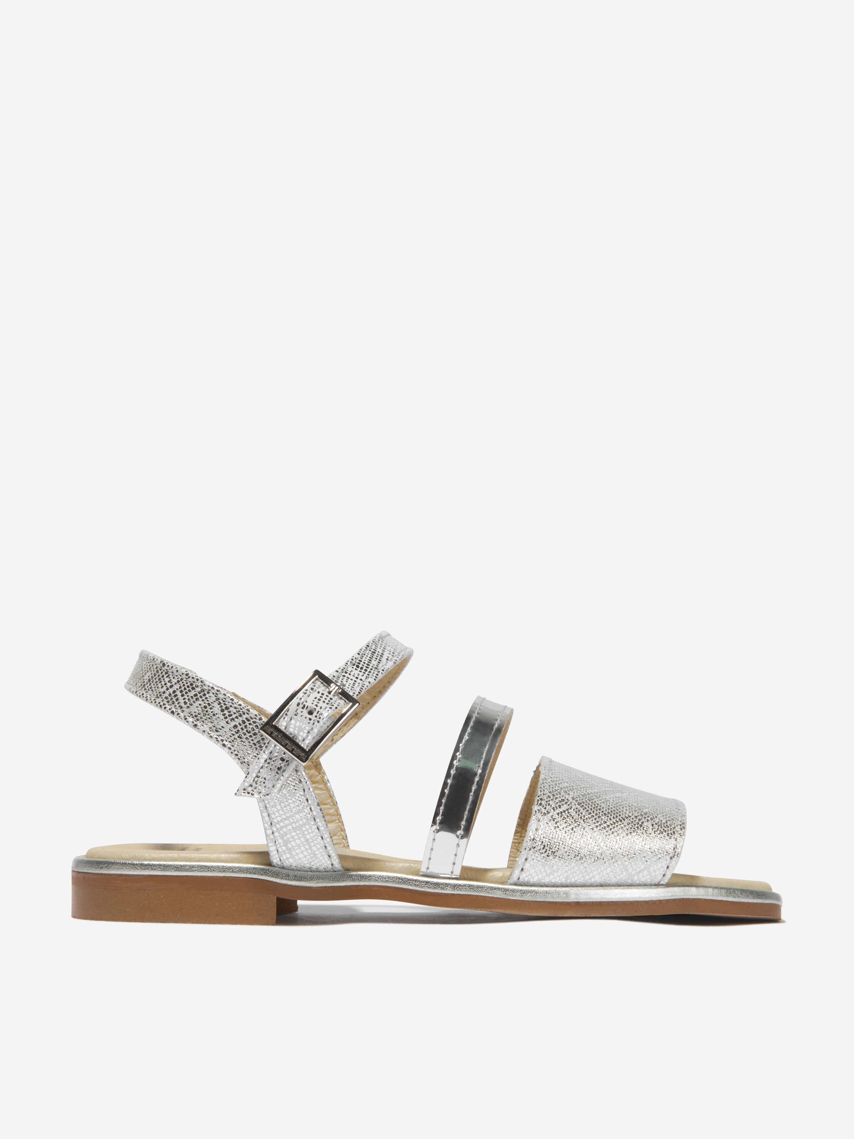 Andanines Girls Leather Strap Sandals in Silver