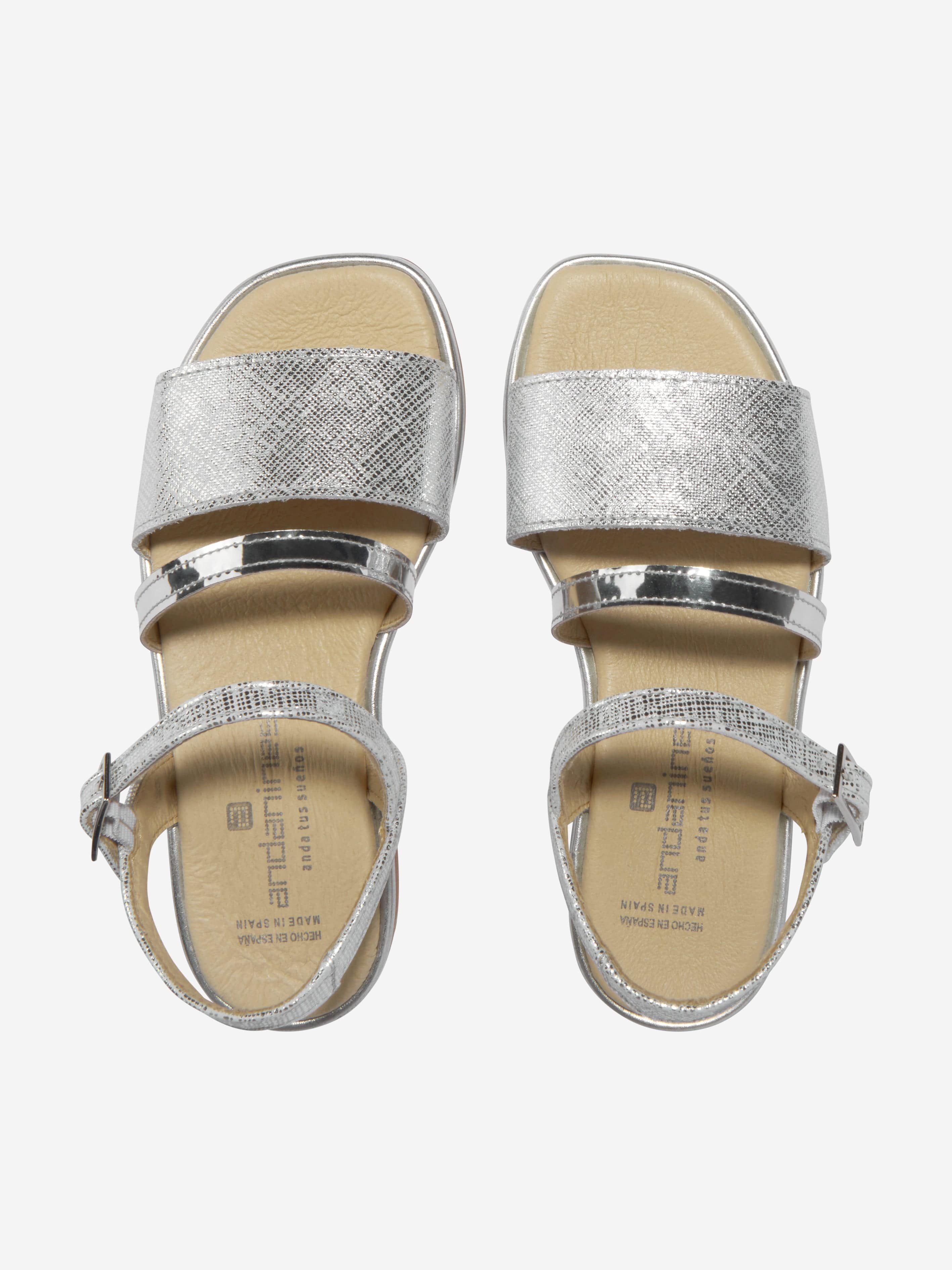 Andanines Girls Leather Strap Sandals in Silver