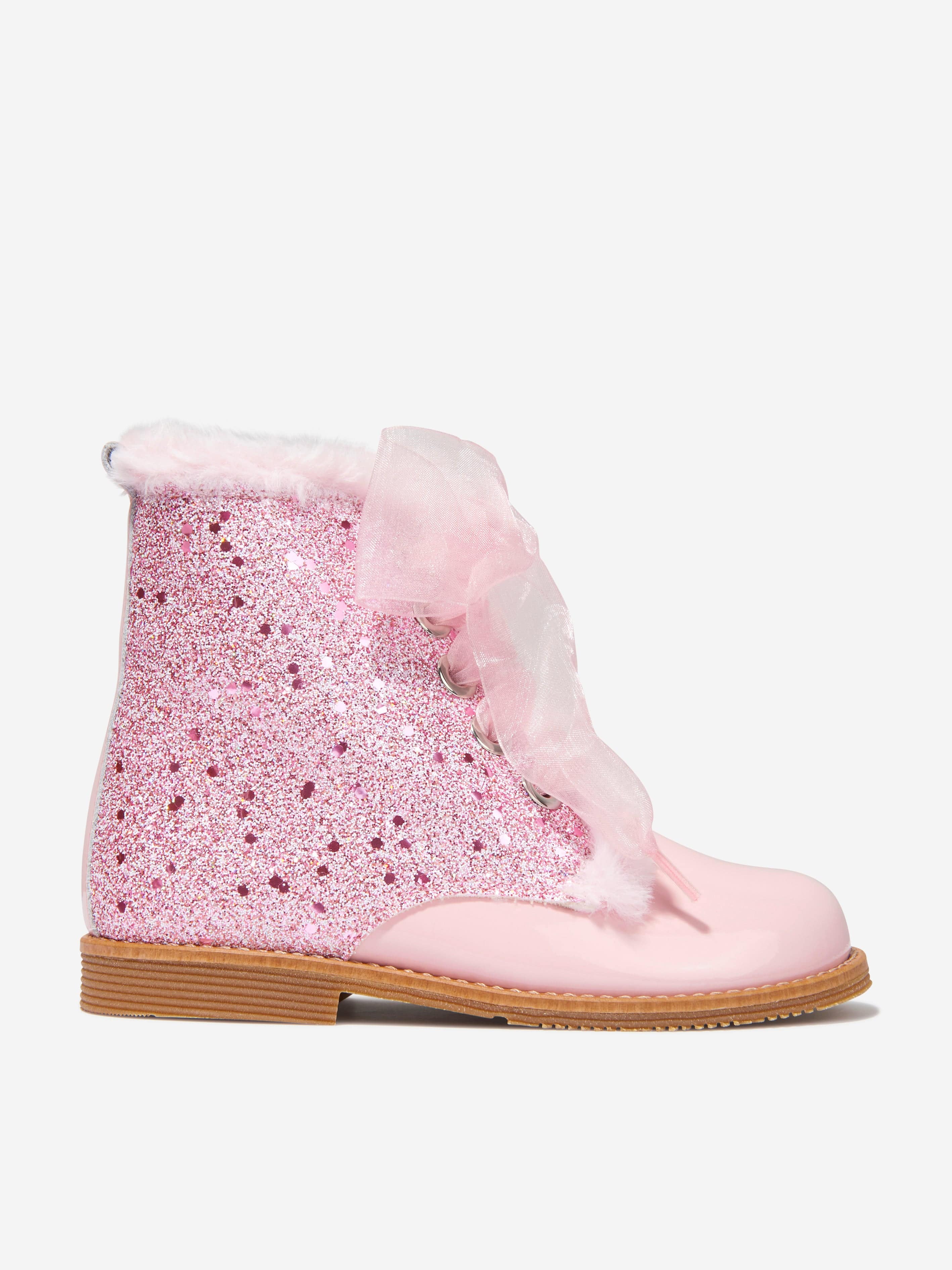 Andanines Girls Patent Leather Glitter Boots