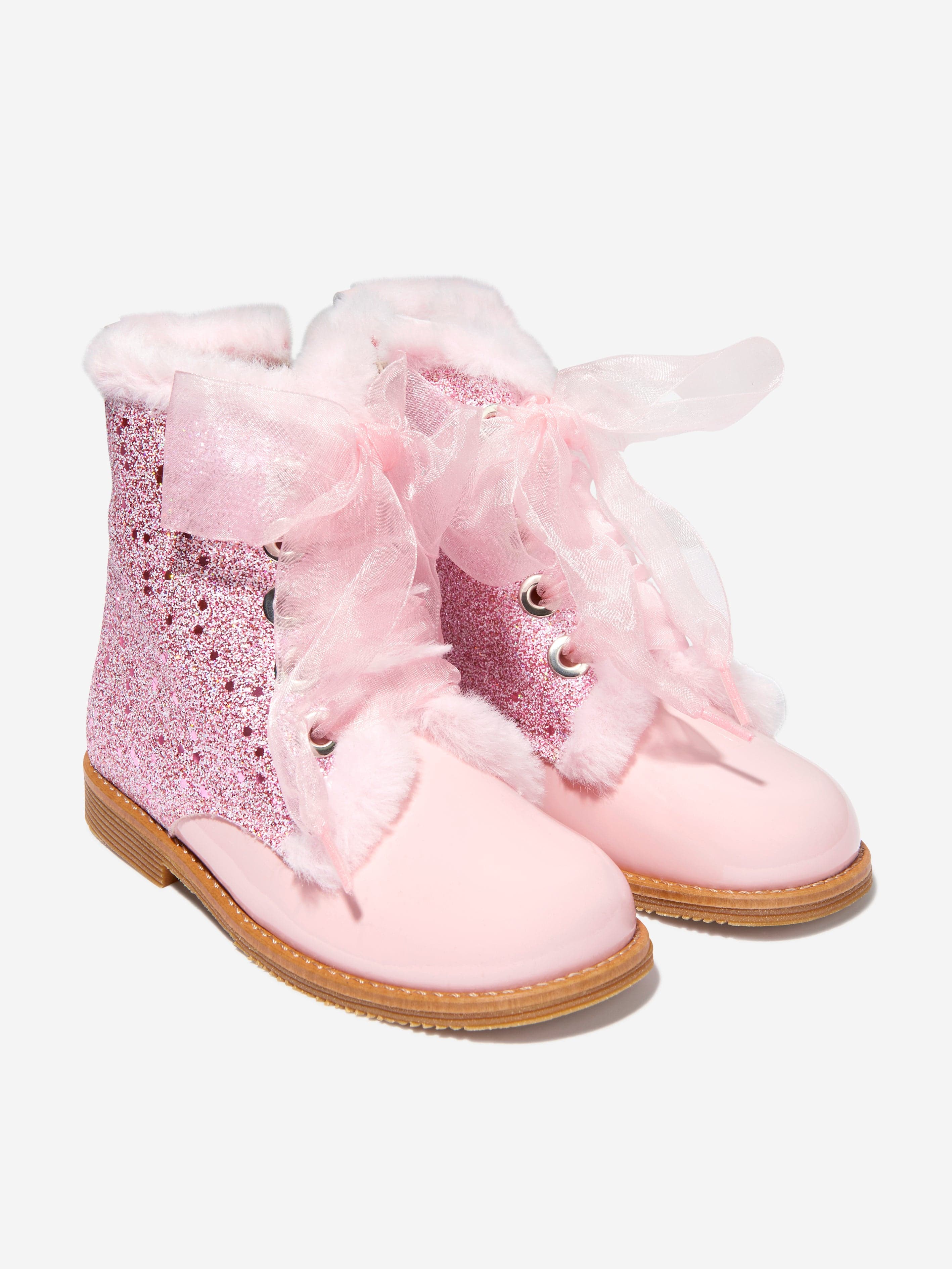 Andanines Girls Patent Leather Glitter Boots