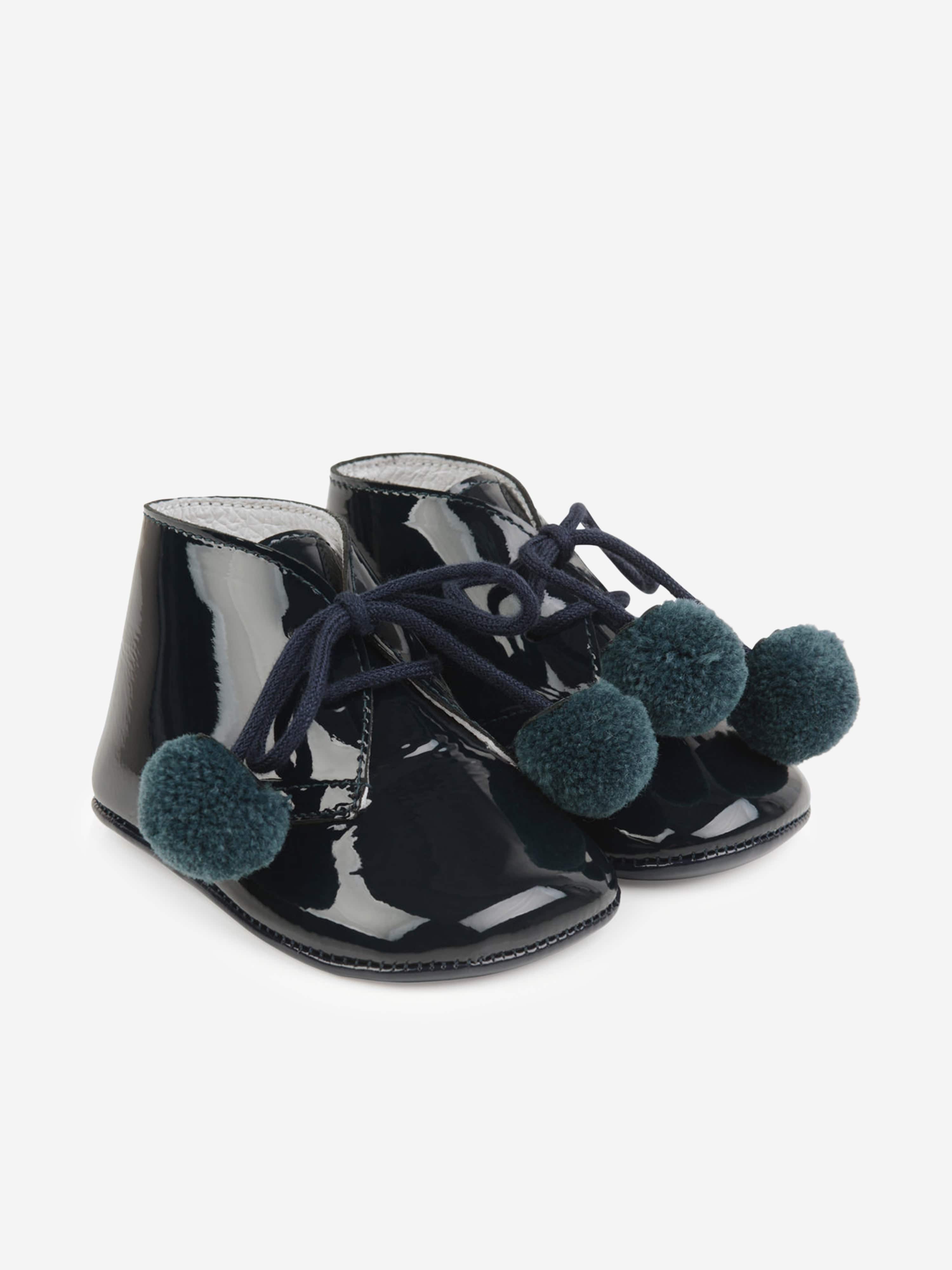 Andanines Baby patent Pom Pom Booties