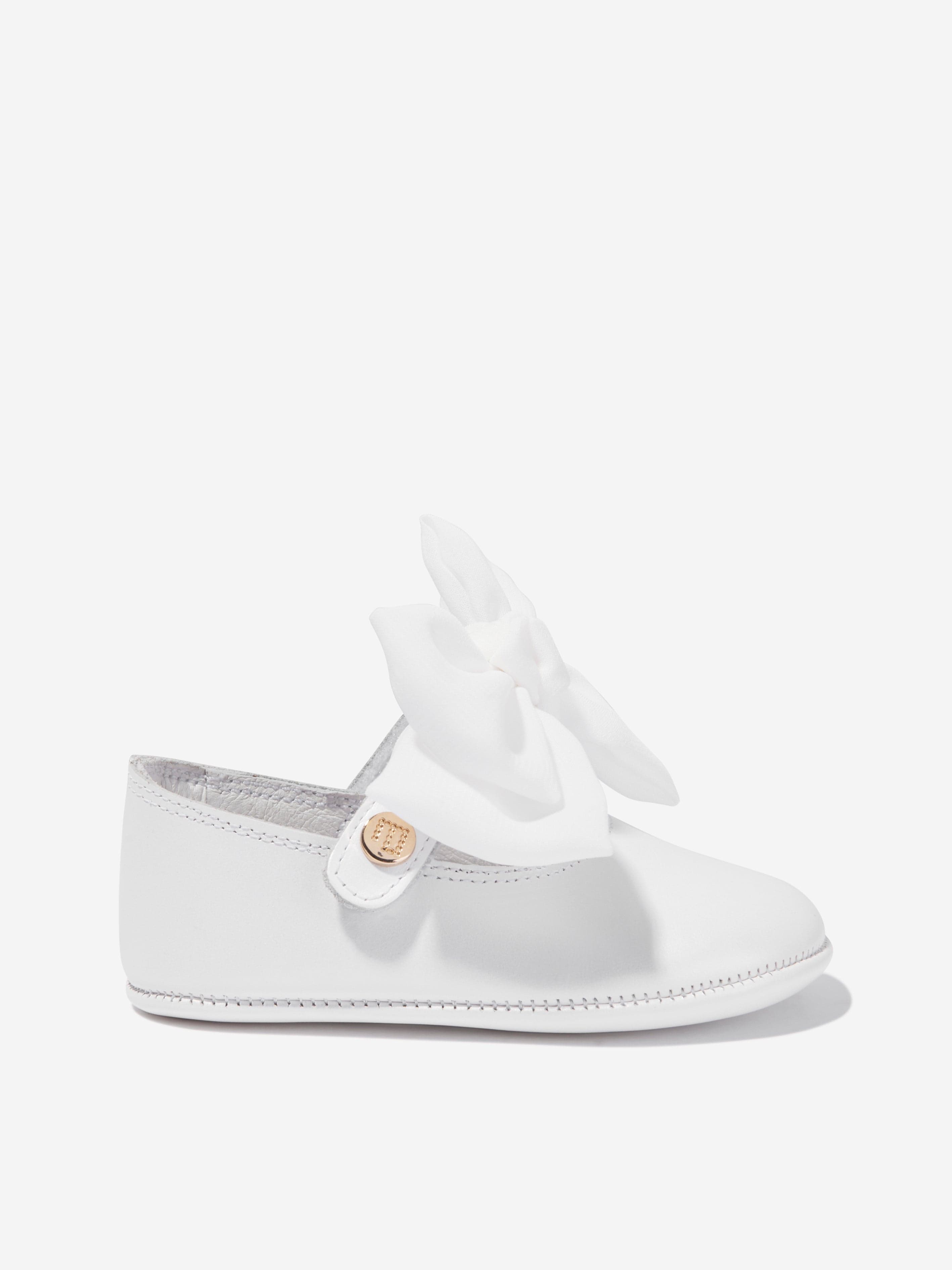 Andanines Baby Girls Mary Jane Shoes With Bow in White