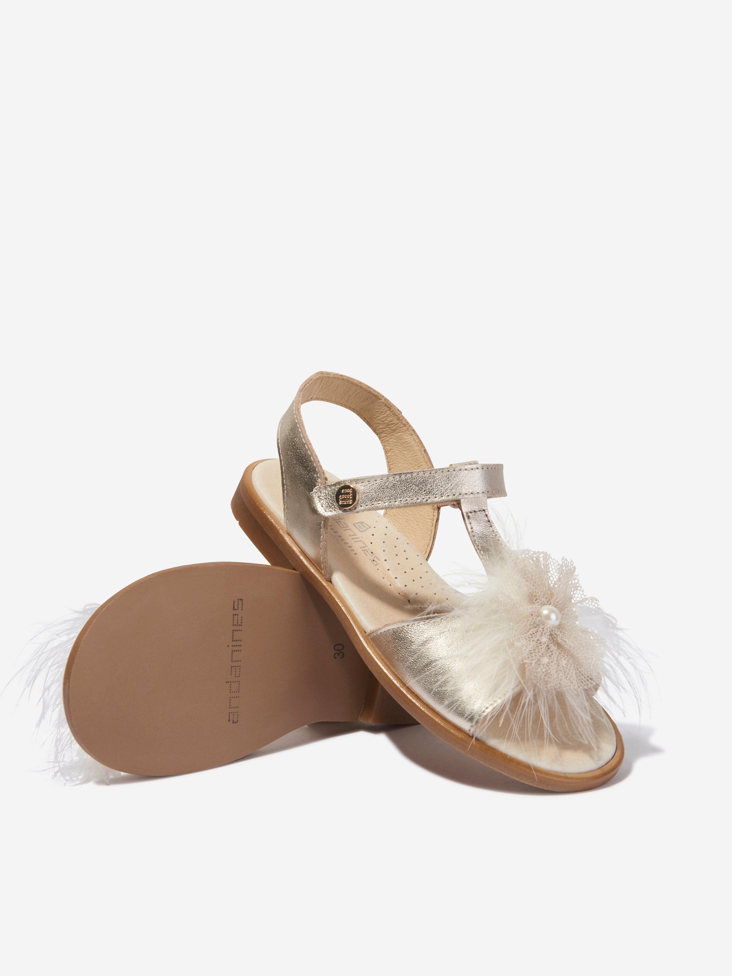 Andanines Girls Leather Strap Sandals in Gold