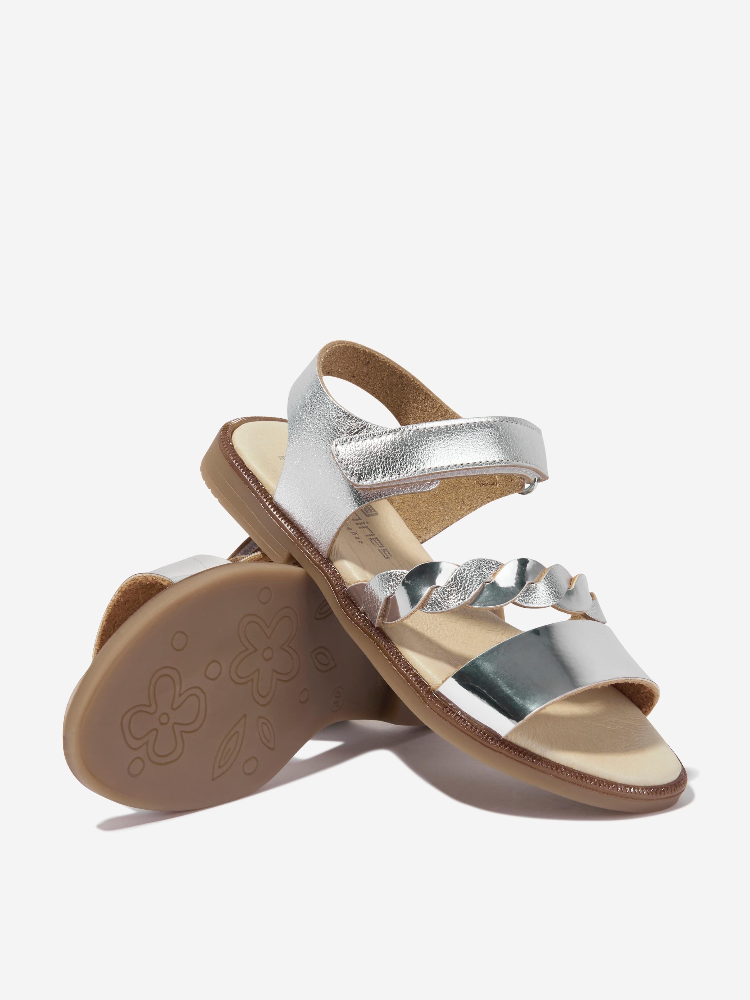 Andanines Girls Metallic Strap Sandals in Silver