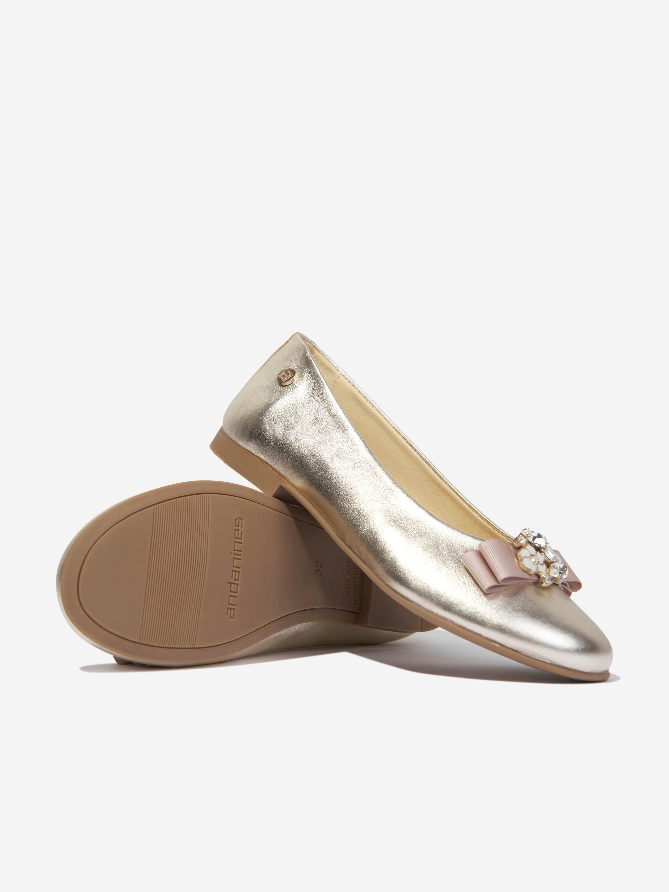 Andanines Girls Embellished Bow Ballerina Pumps in Gold