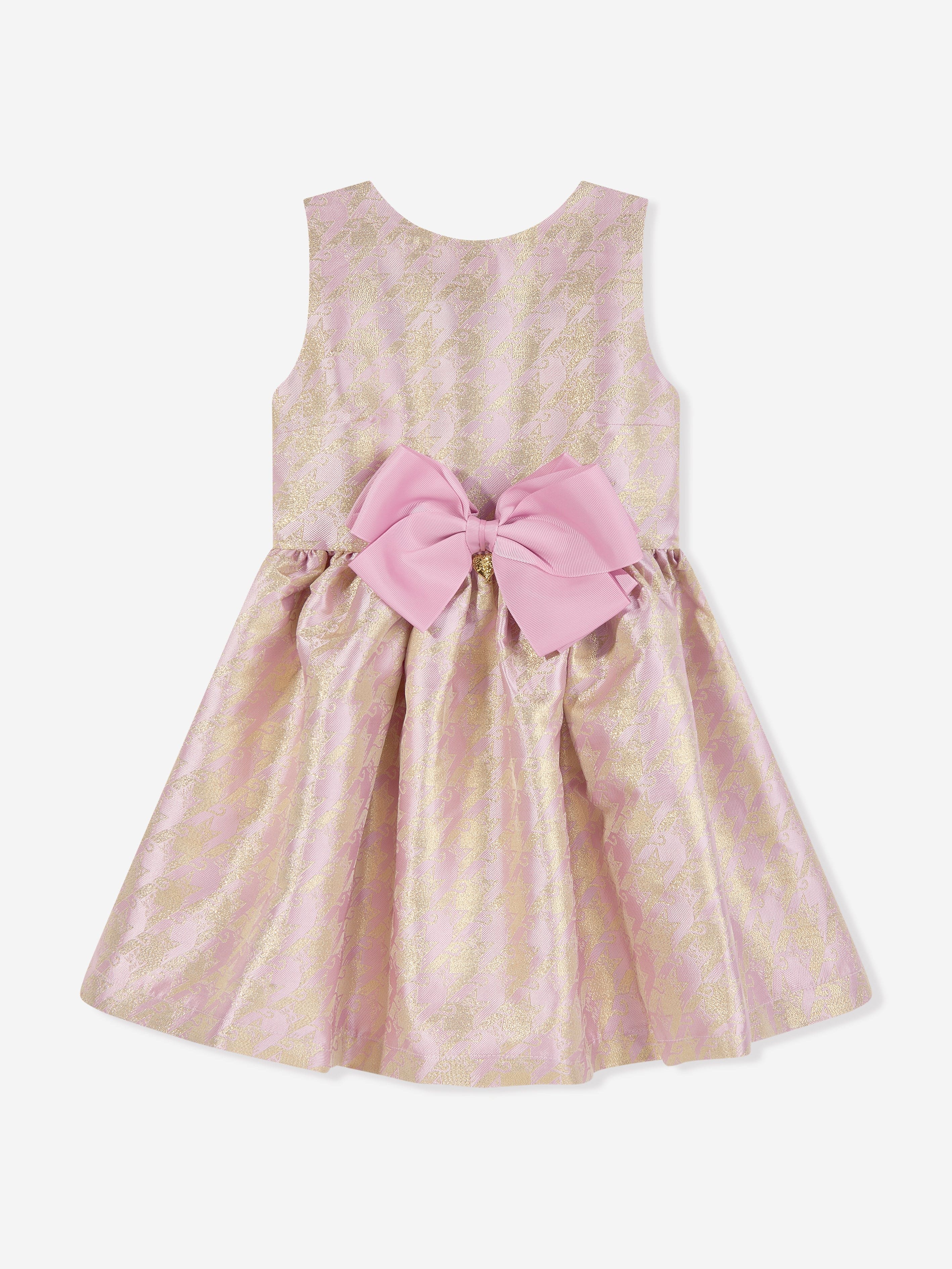 Angels Face Girls Cat Jacquard Dress in Pink