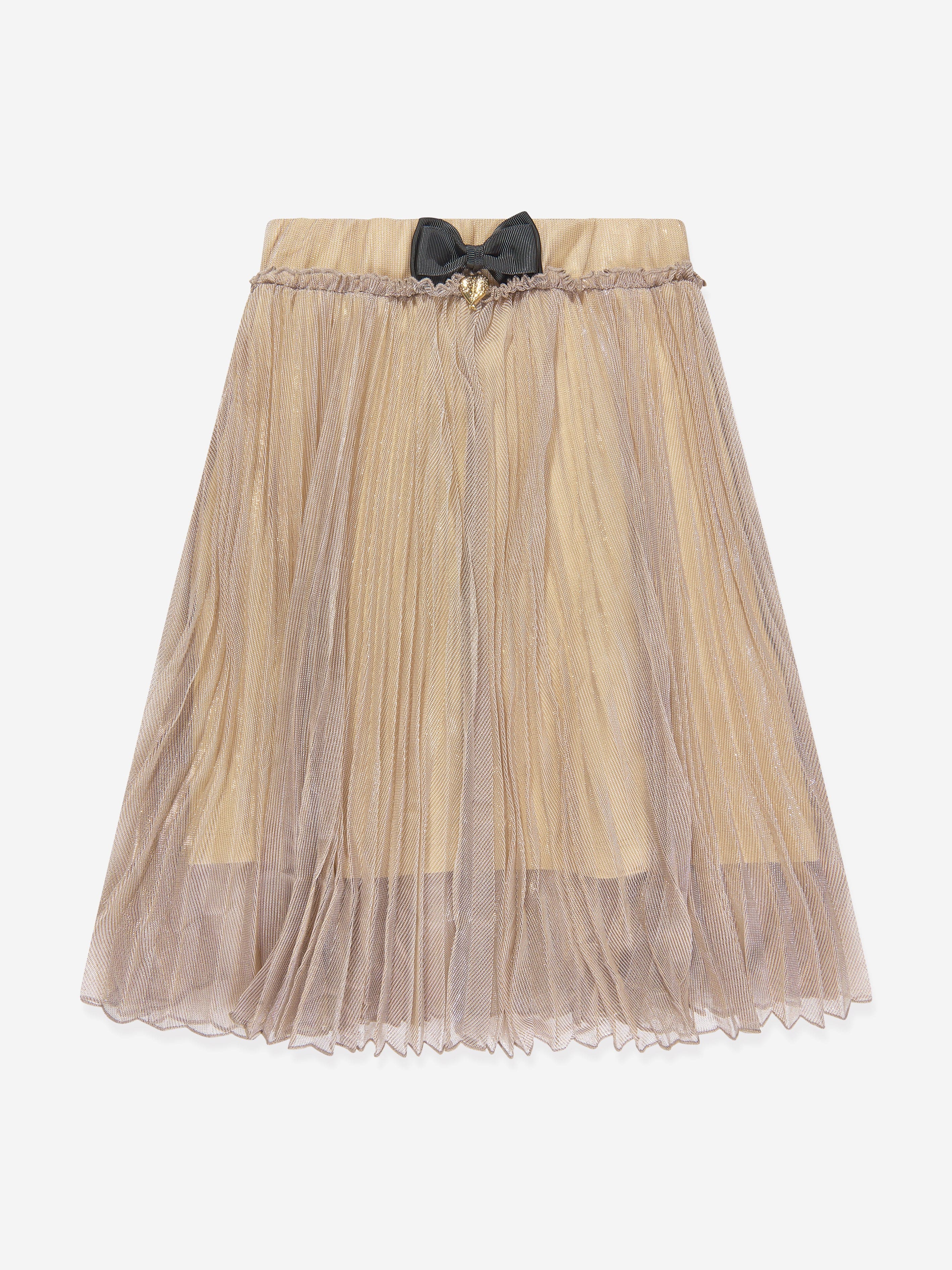 Angels Face Girls Priya Pleated Metallic Skirt in Gold