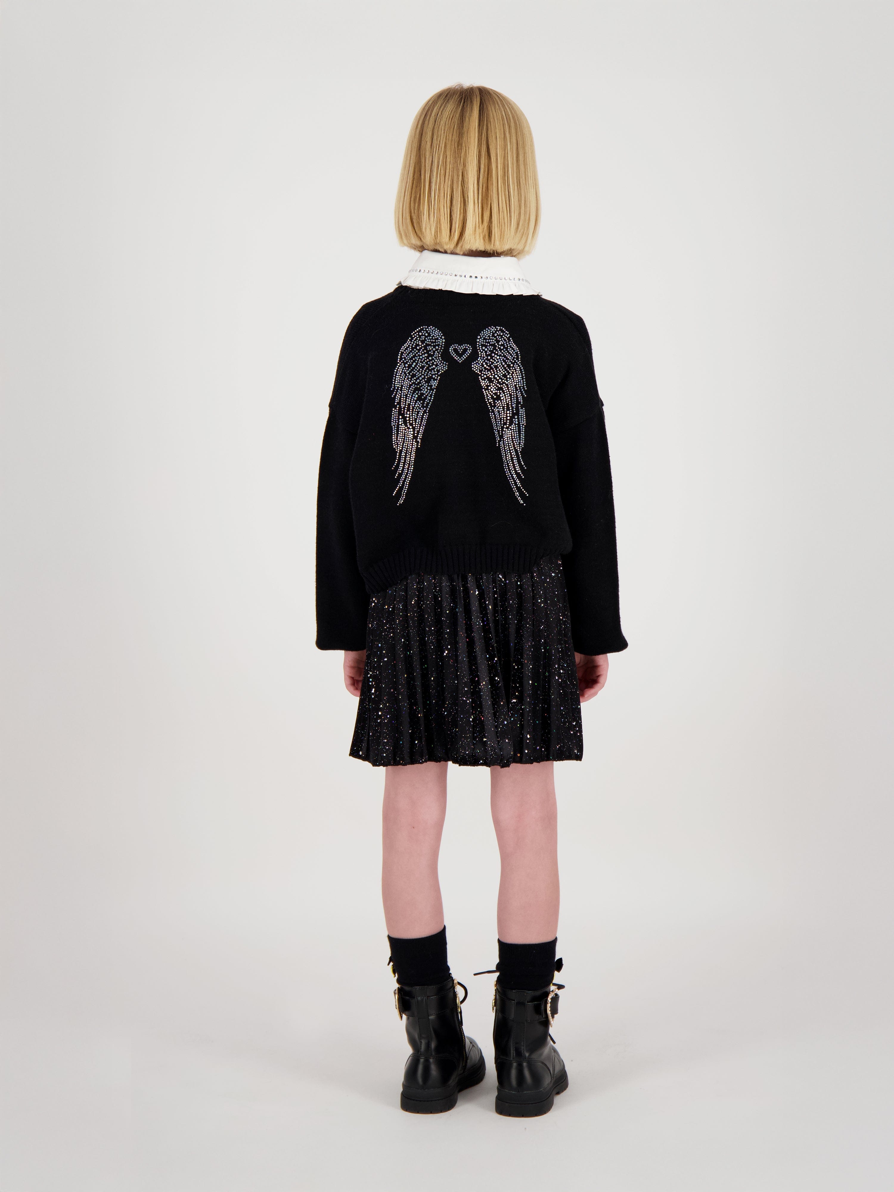 Angels Face Girls Roberta Cropped Zebra Jumper With Wings in Black