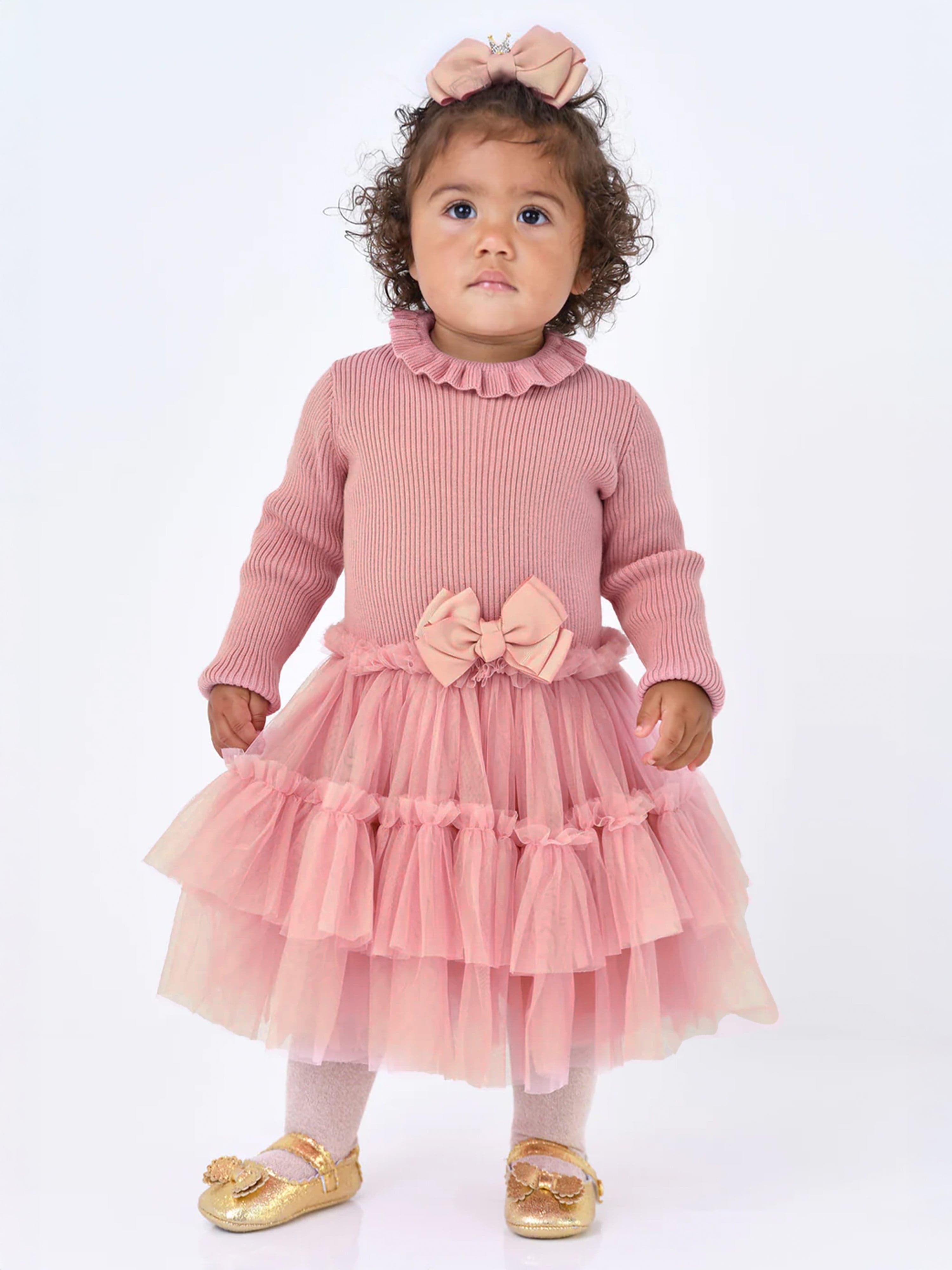 Baby Girls Elin Knit and Tulle Dress in Pink