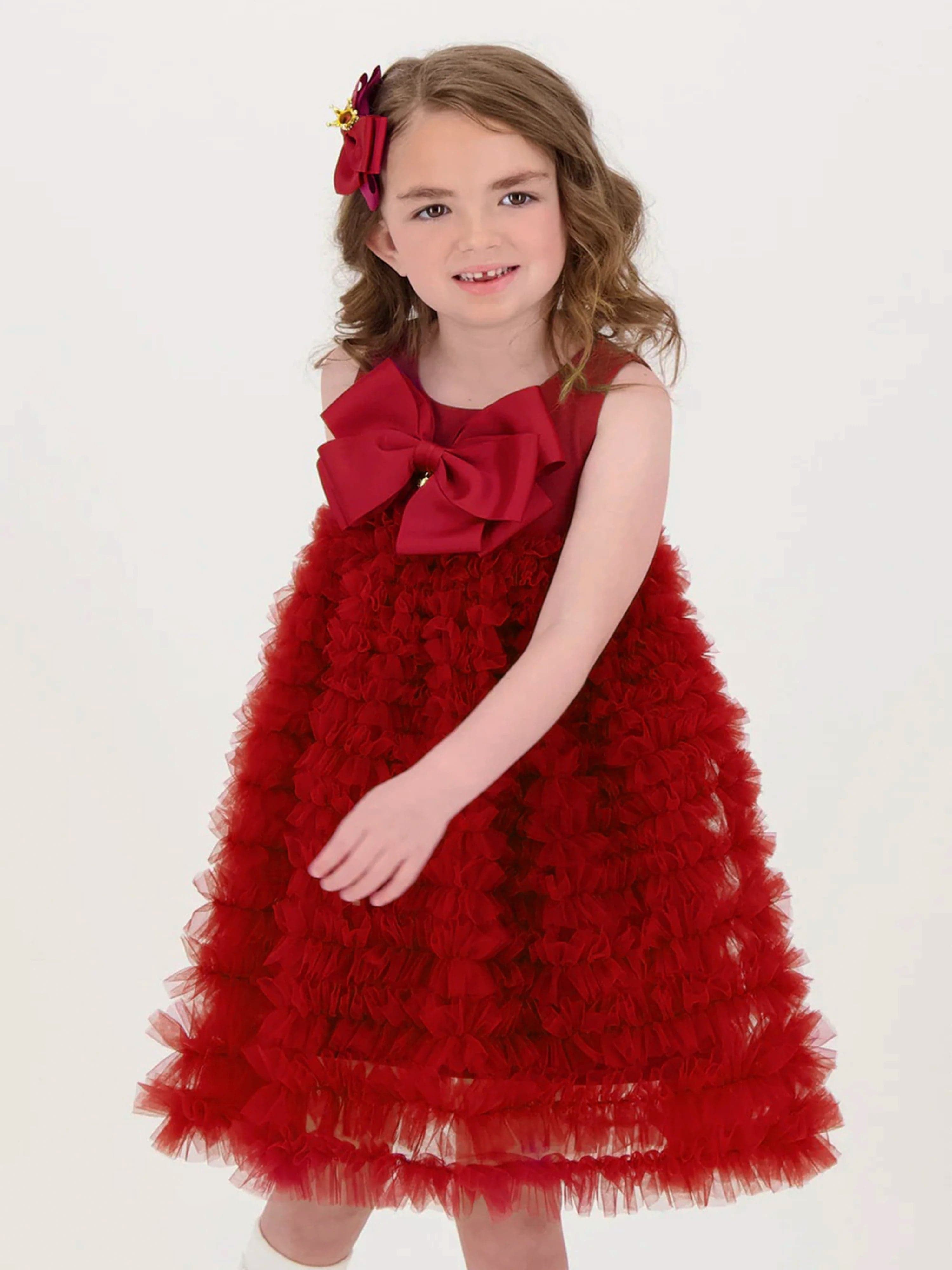 Girls Donna Ruffle Dress in Red