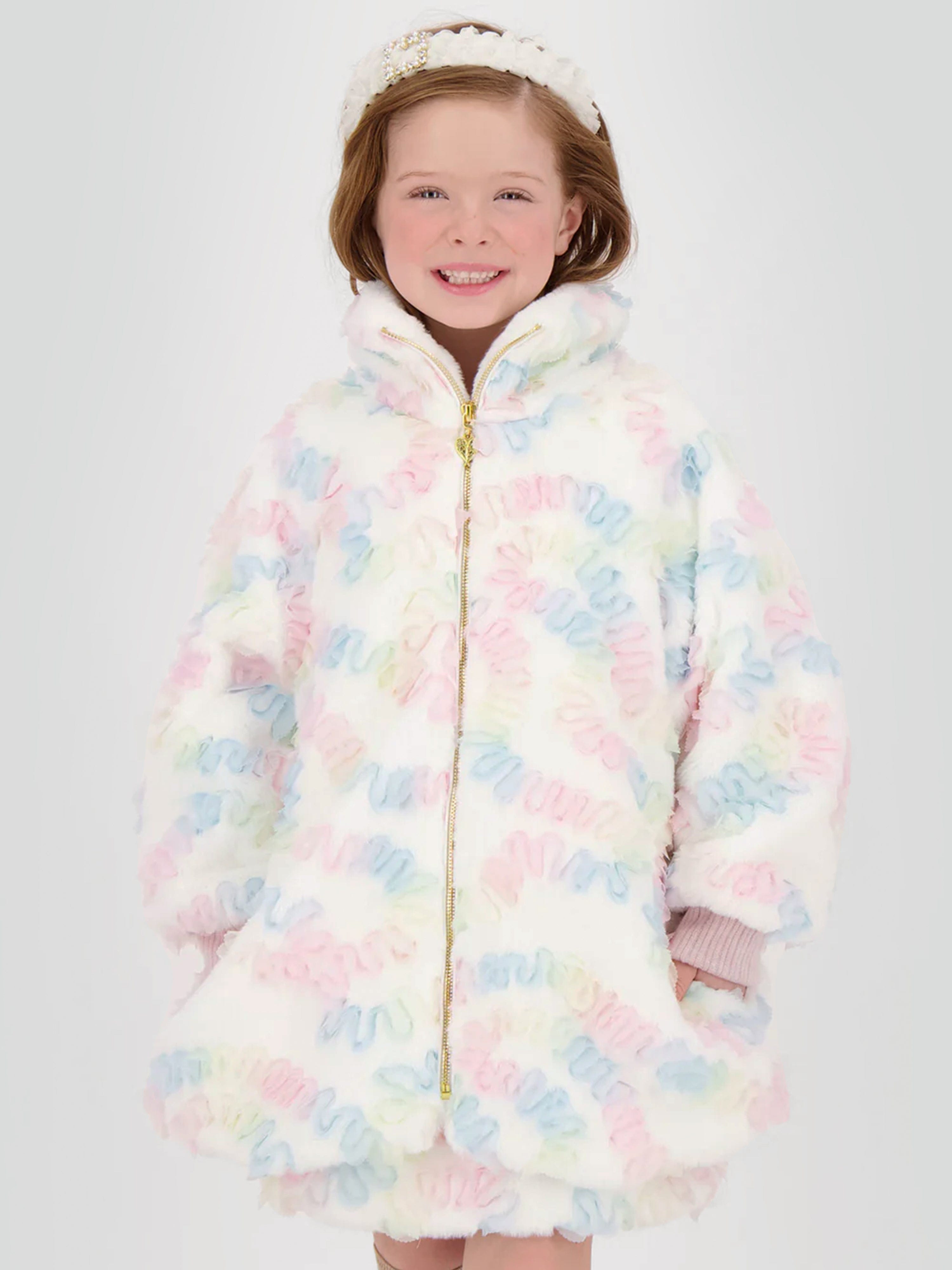 Girls Oscars Pastel Fur Jacket in White