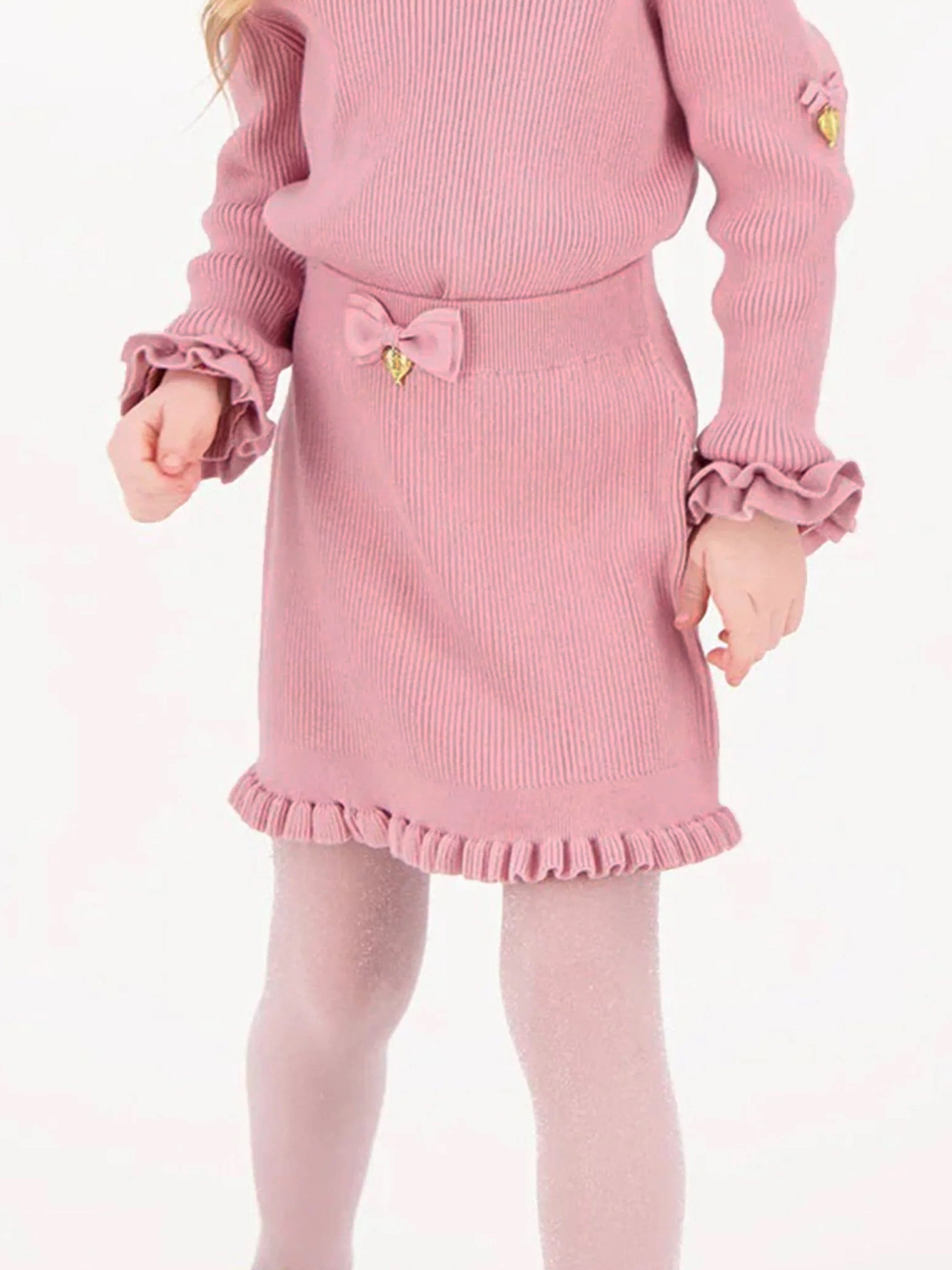 Girls Troy Rib Knitted Skirt in Pink