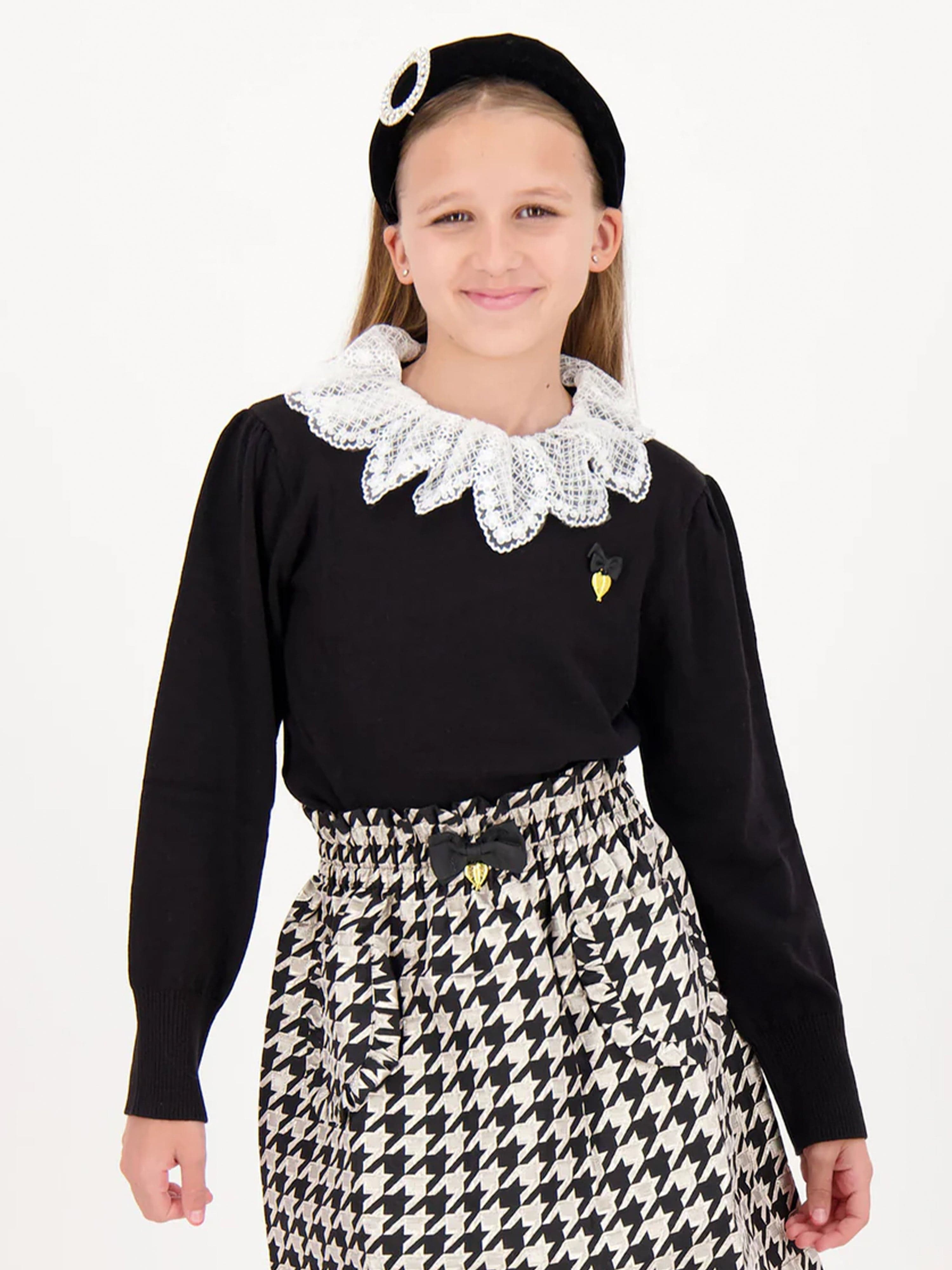 Girls Meg Lace Collar Jumper in Black